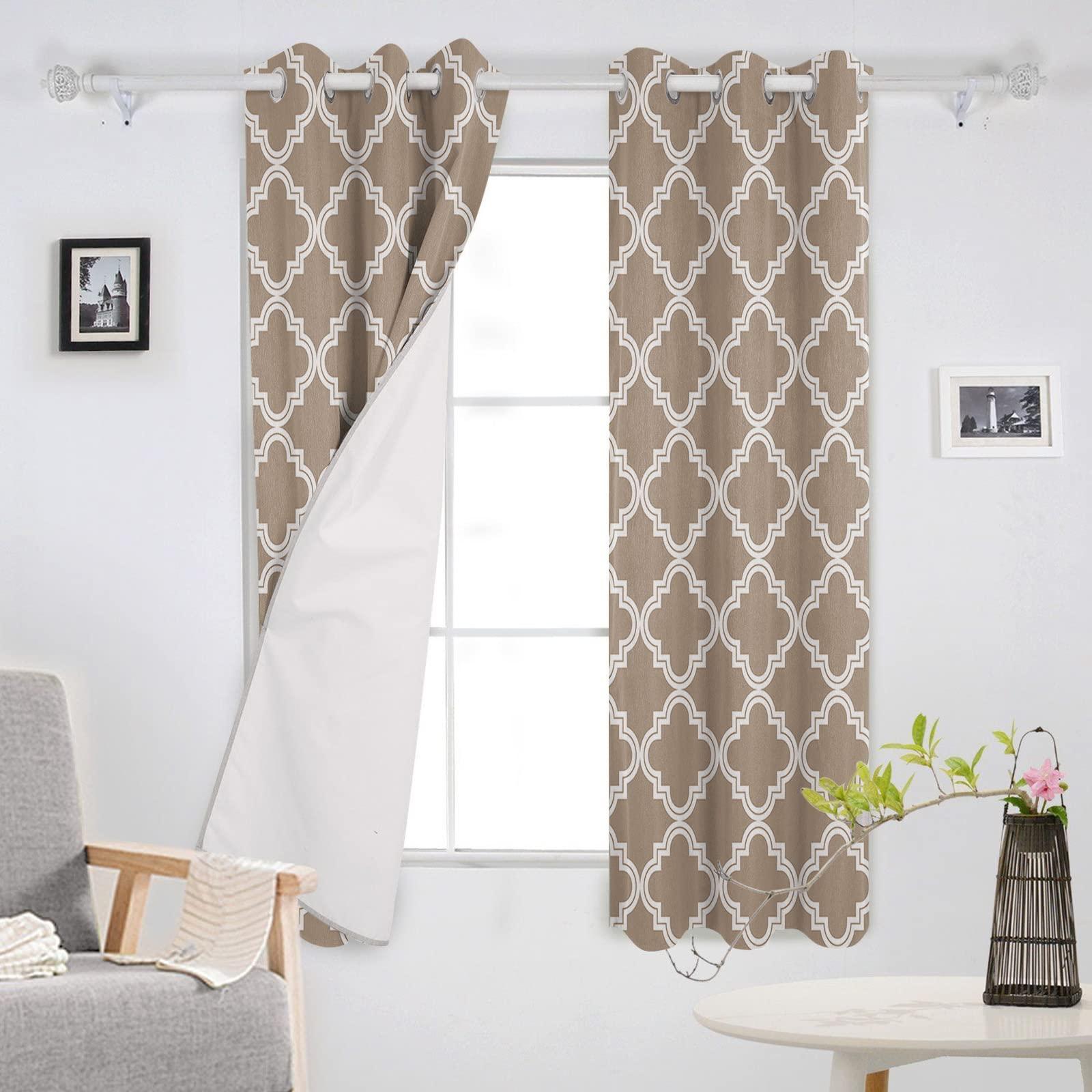 BOBOWUNY BOBOWUNY Quatrefoil Moroccan Pattern Blackout Curtains 96 Inches Length, Geometric Beige Morocco Window Treatment Thermal Insulated Drapes for Bedroom Living Room 2 Panels 104x96 Inches
