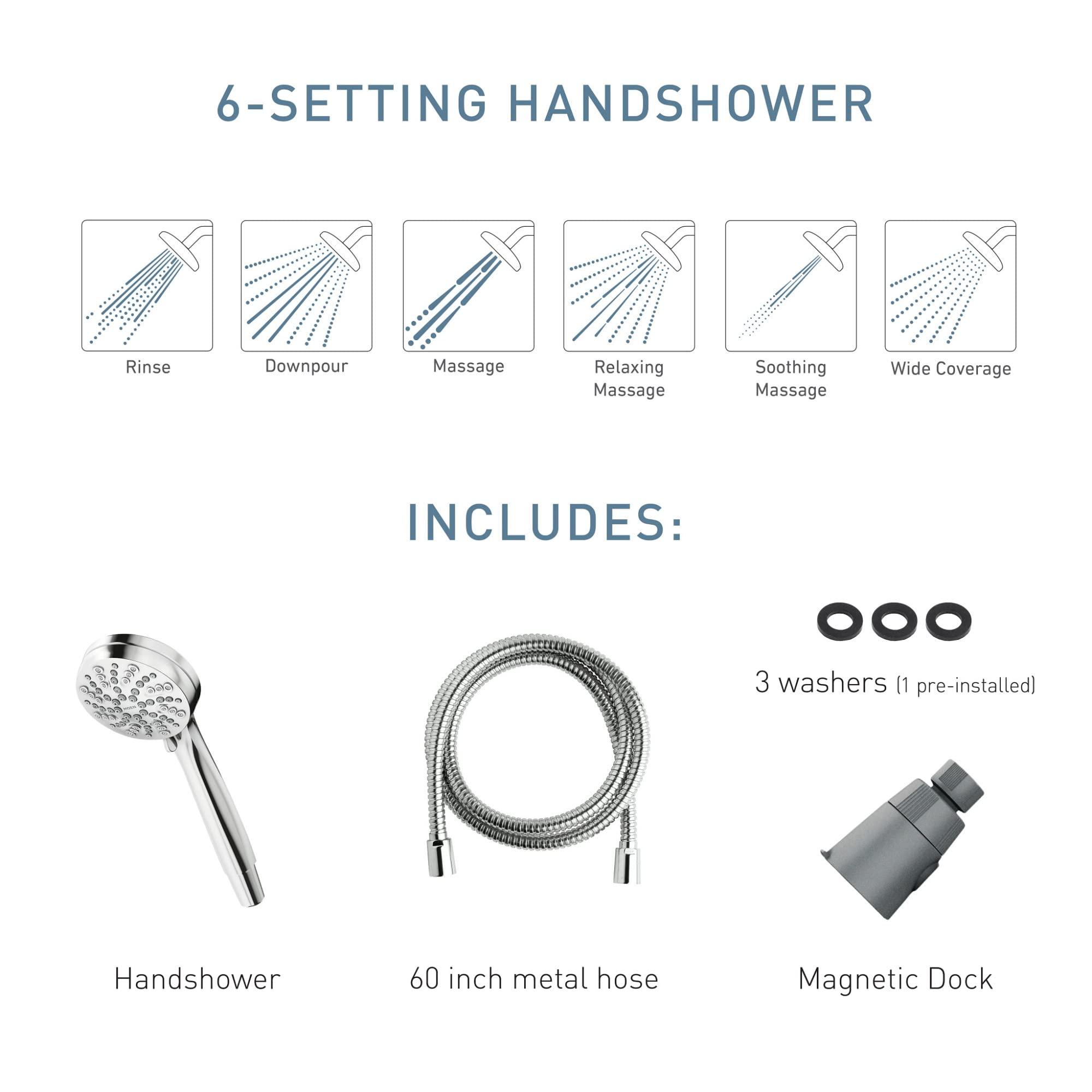 Moen Moen Engage Magnetix Chrome 3.5-Inch Six-Function Detachable Handheld Showerhead with Magnetic Docking System, 26100