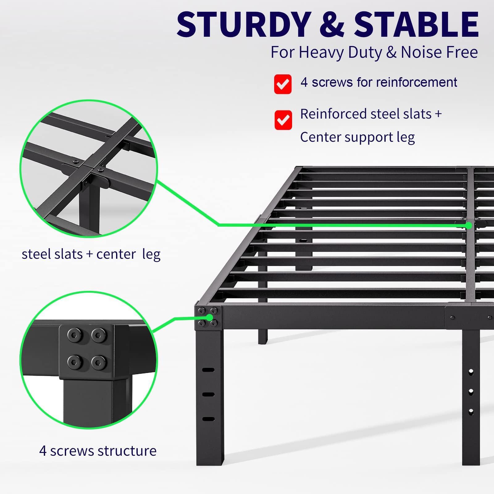 Neslime Neslime 18 Inch High King Bed Frame No Box Spring Needed, Heavy Duty King Platform Bed Frame for Heavy People, Easy Assembly, Noise Free, Black