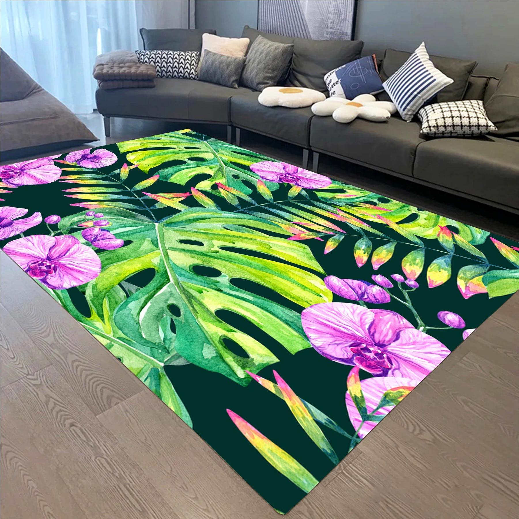 Ocervd Ocervd Dense Jungle Tropical Palm Leaves Flower Area Rug 1.7x2.6ft/20.4x28.8in/50x80cm Rugs for Living Room Bedroom