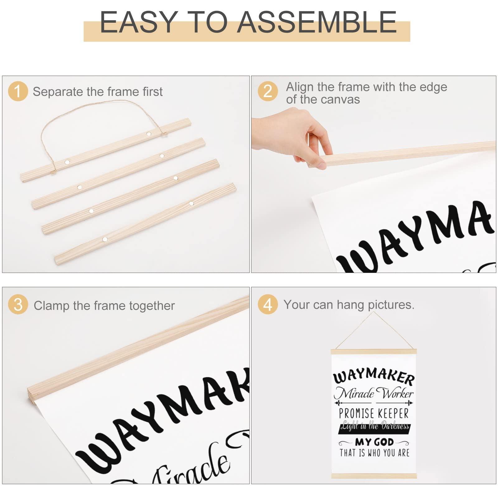 Mousus Inspirational Quotes Magnetic Poster Frame Hanger, Wooden Frame & Canvas Poster Hangers, Waymaker Miracle Worker PROMISE KEEPER Wooden Magnet Posters Hanging Kit Canvas Artwork,(Teak Wood, 12")