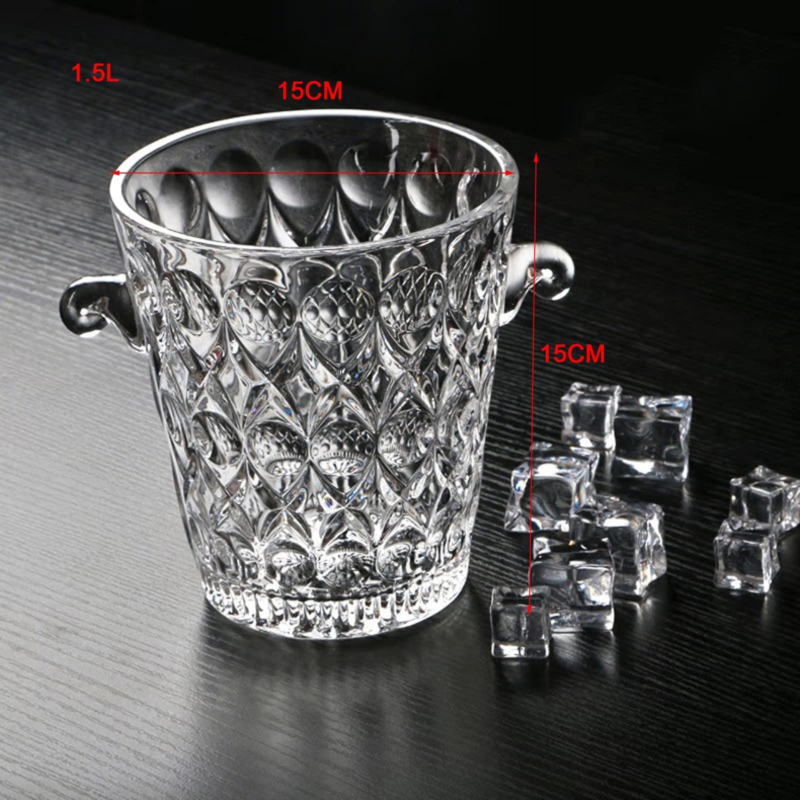 WAOCEO WAOCEO Ice Buckets Clear Ice Bucket Crystal Glass Water Droplet Cut Wine Bucket, 1.5L Insulated Ice Bucket