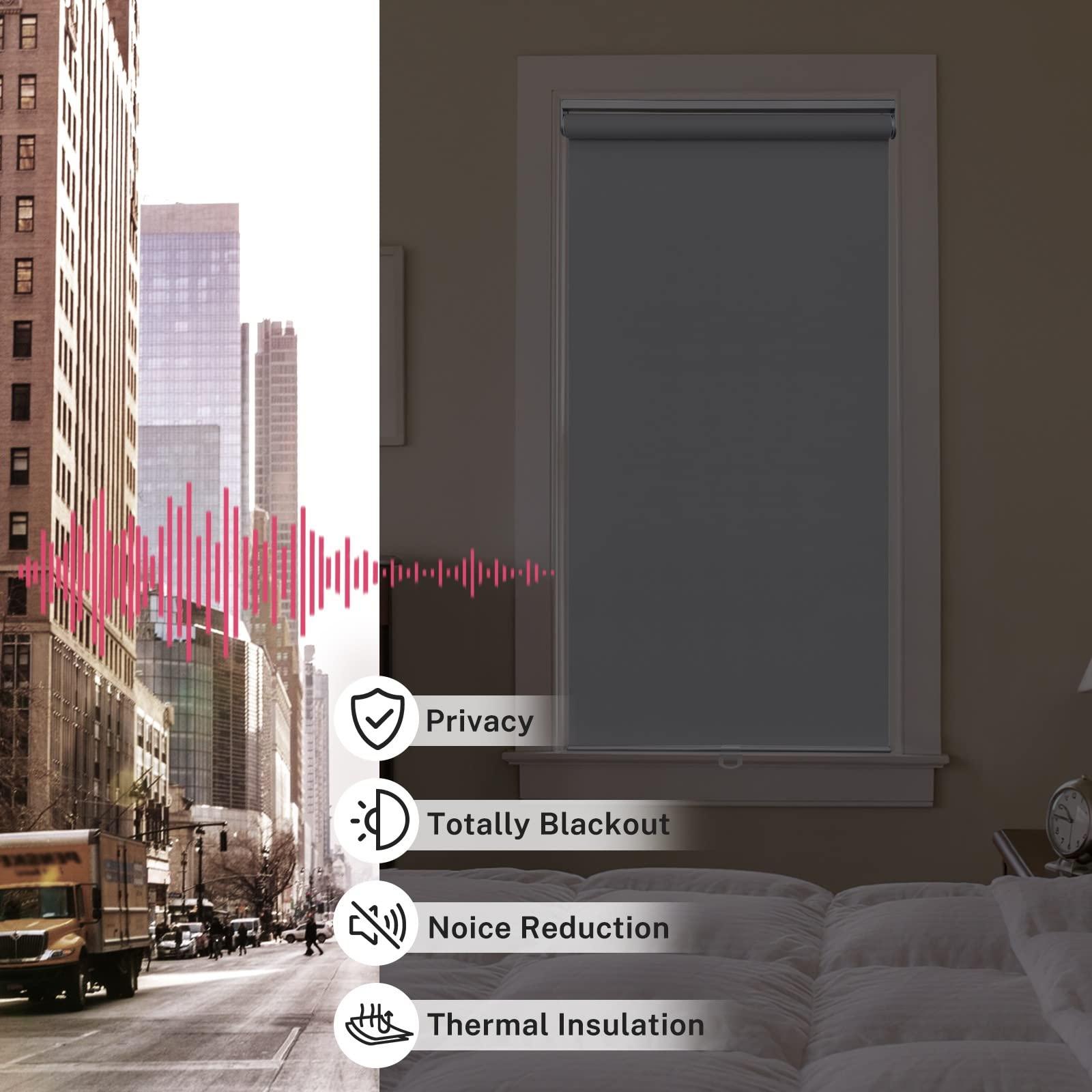 Keego Keego Spring Easy to Lift Window Blinds & Shades Cordless Roller Blinds Easy to Install UV Protection Shades for Windows Privacy Durable Window Roller Blinds for Home (Blackout, Grey, 33w x 42h)