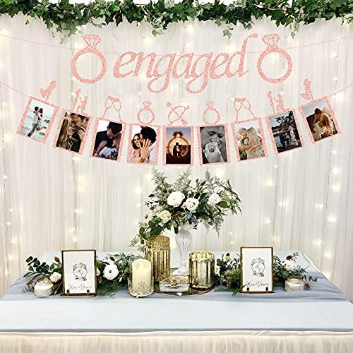 Concico Engagement Wedding Decorations, Rose Gold Engaged Banner and Photo Banner for Engagement/Wedding Party decor(Rose Gold)