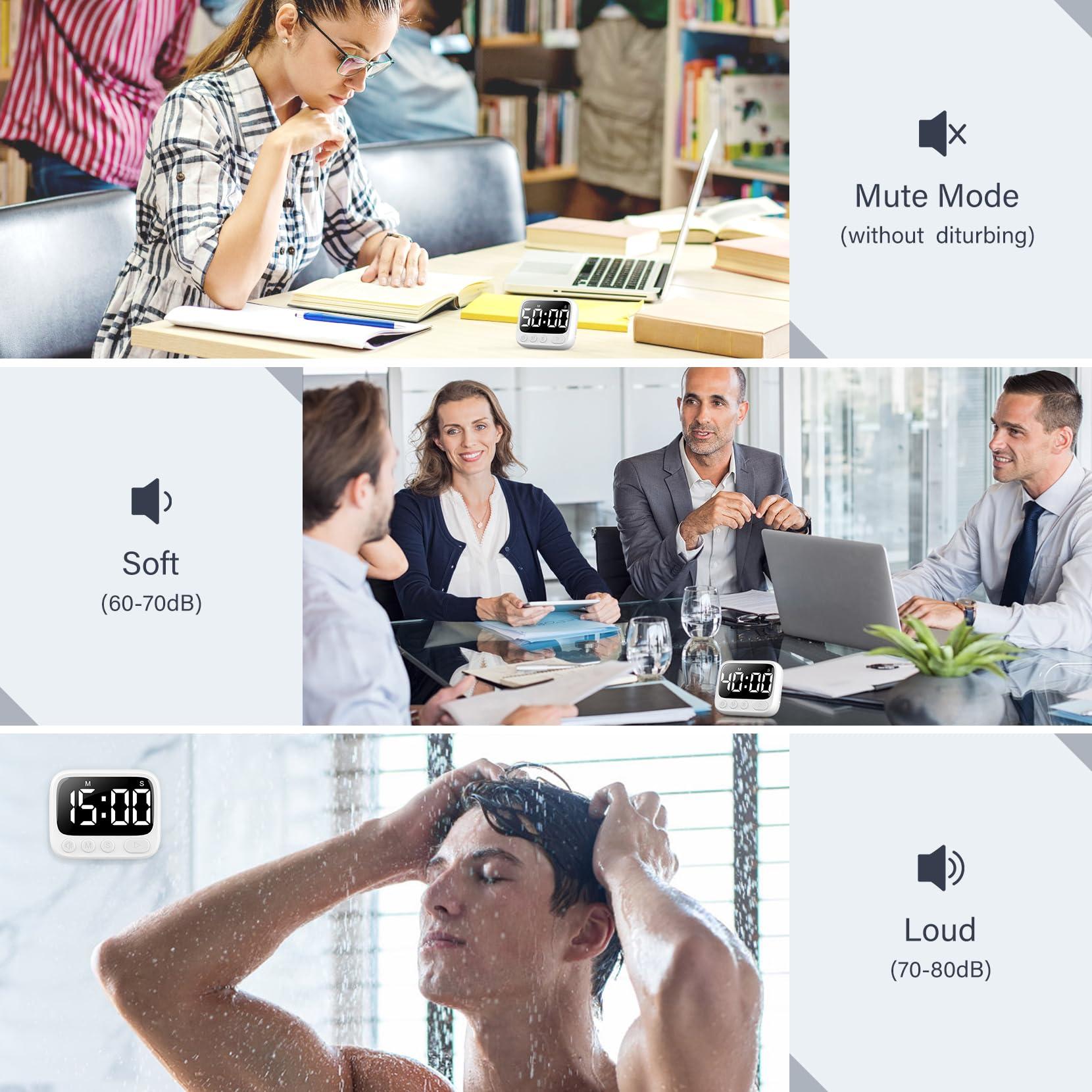 HAUKINIX HAUKINIX Shower Timer Waterproof Bathroom Timer Toilet Timer Digital Kitchen Timer for Wall Mount, Study Timer w/Foldable Stand, Countdown Timer Stopwatch w/Suction Cup for Swim, Rechargeable, White