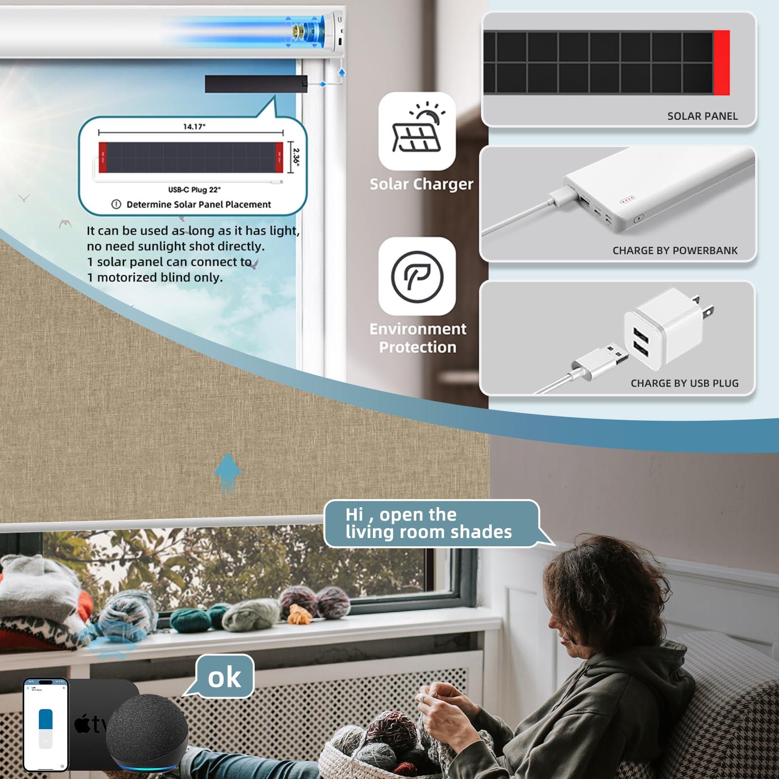 SmartWings SmartWings Motorized Blinds Smart Blinds Remote Control Dual-Sided Blackout Shade Work with Apple Homekit Thread Z-Wave Alexa Smart Roller Shade Blackout Customized 16"-110" W (Bouvardia Light Brown)