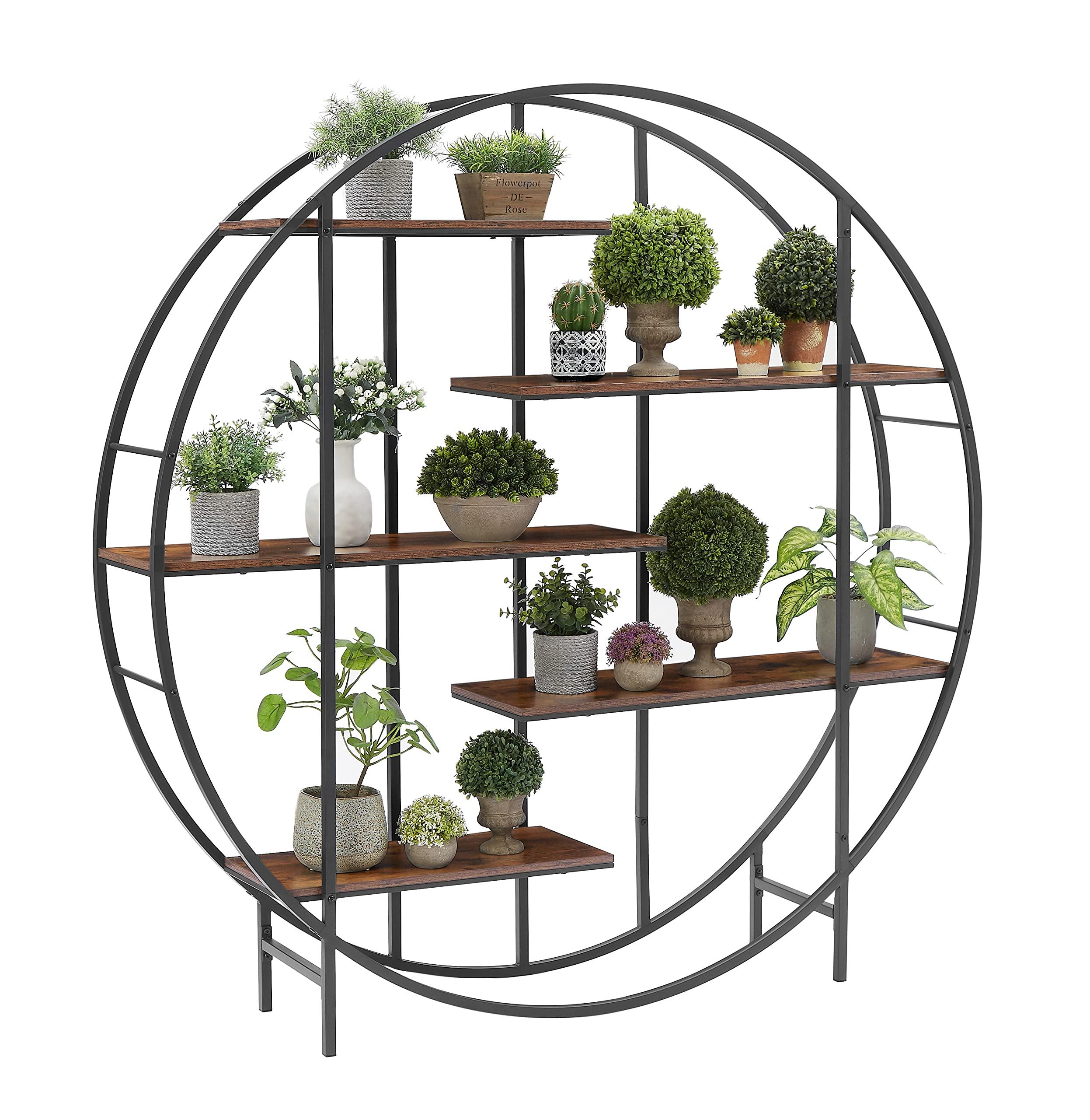 WZONICE98 Storage Shelf, 5-Tie Metal Round Plant Stand bookcase storage rack, Indoor Living Room Terrace Garden Balcony Display Stand 67'' W x 11.8'' D x 67'' H for Indoor, Living Room, Terrace, Garden, Balcony