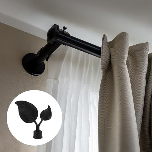 VOSAREA 4Pcs Curtain Rod Finials Drapery Rod Finials Leaf Shaped Curtain Pole End Caps Window Curtain Rod Head Plugs Black