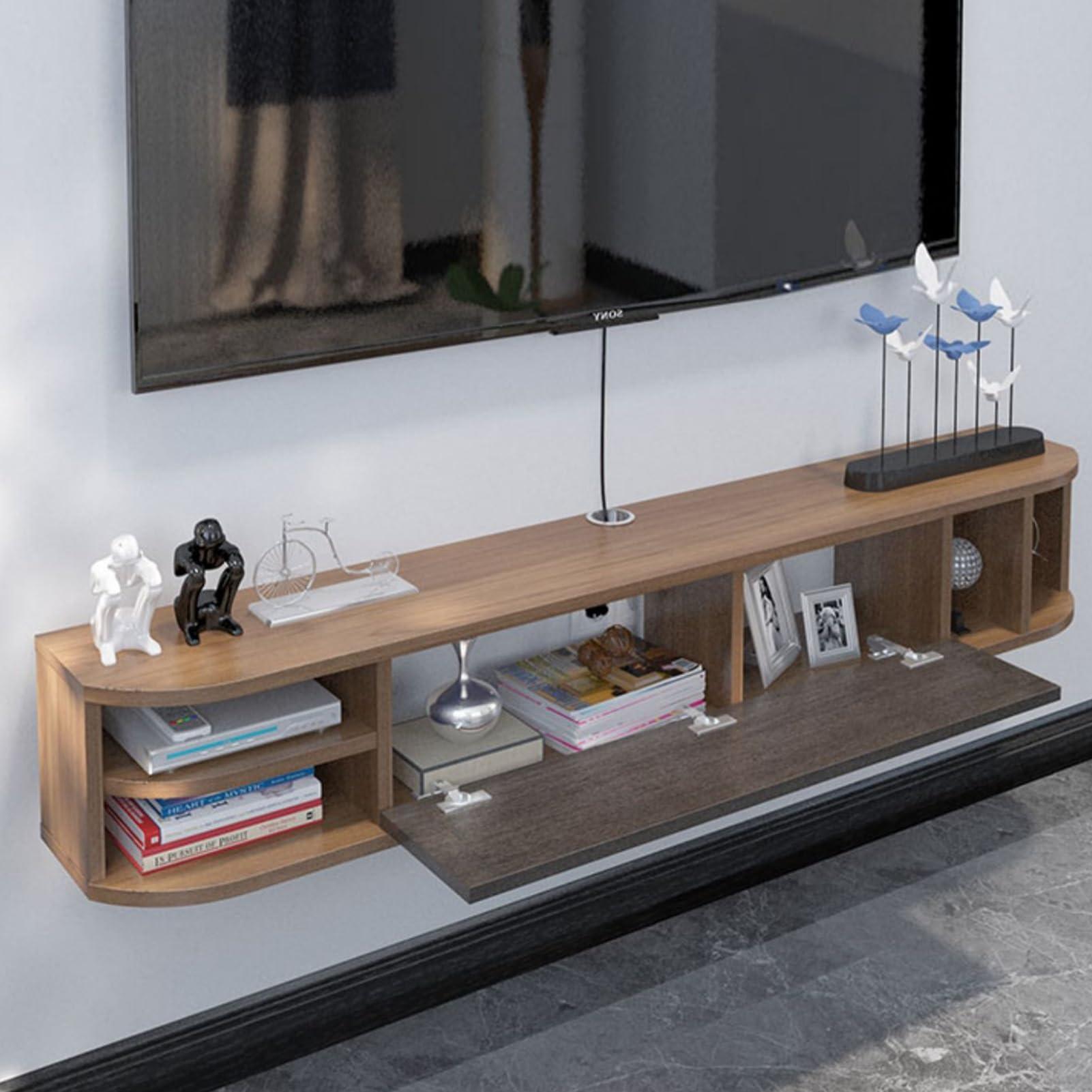 HOLGVE HOLGVE TV Stand, Entertainment Center, Wall-Mounted Tv Consoles for Living Room, Tv Cabinet Wood, Tv Stands for Living Room Bedroom, Flap Door Design(Walnut,140x22.7cm/59x8.9in)