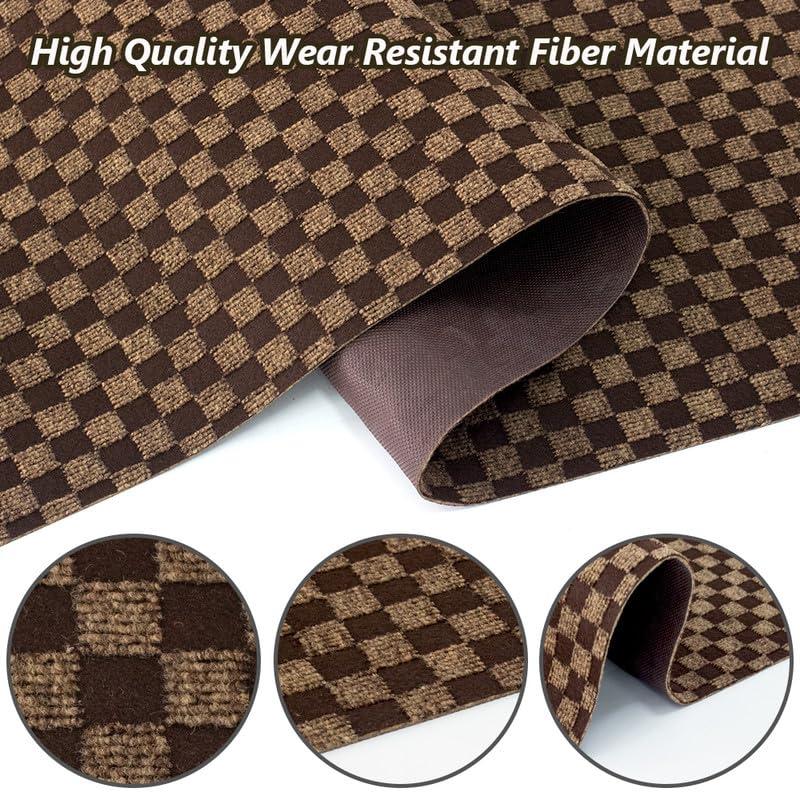 LITA LITA 2\'~82\' Custom Sizes Runner Rug Mat Indoor Outdoor Utility Carpet,Area Rugs with Non Slip Rubber Backing for Hallway Kitchen Entryway Balcony Garage Stair Laundry, Checked Brown, 4\' x 14\'