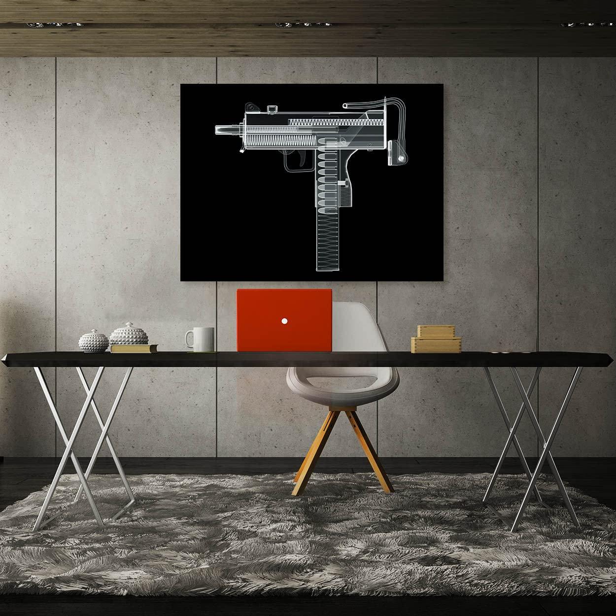 Sense Canvas Sense Canvas Uzi Canvas Art - X-Ray Cat Scan Gun Weapon Military Army Veteran Home Decor Print Poster Painting Medium 24x18 / 1.5\"