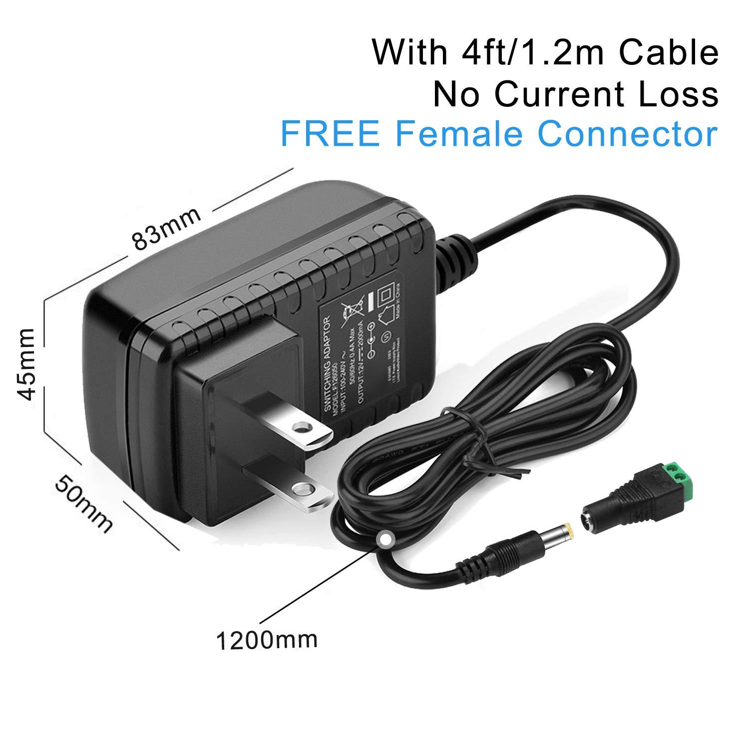 SANSUN 12V 2A Power Supply, AC 120V to DC12V 5.5x2.1mm Jack Converter, 12 Volt LED Driver 24W Adapter Transformer for Strip Lights, Surveillance Cameras, External HDD, Monitor, CCTV (Pack of 5)