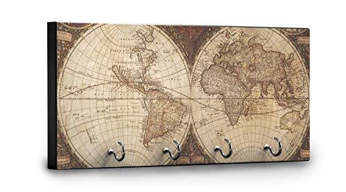 YouCustomizeIt YouCustomizeIt Vintage World Map Key Hanger w/ 4 Hooks