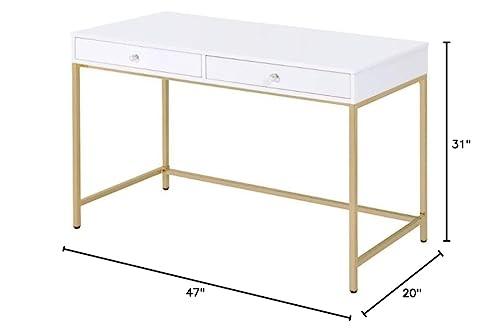 Acme Acme Ottey Desk in White High Gloss and Gold