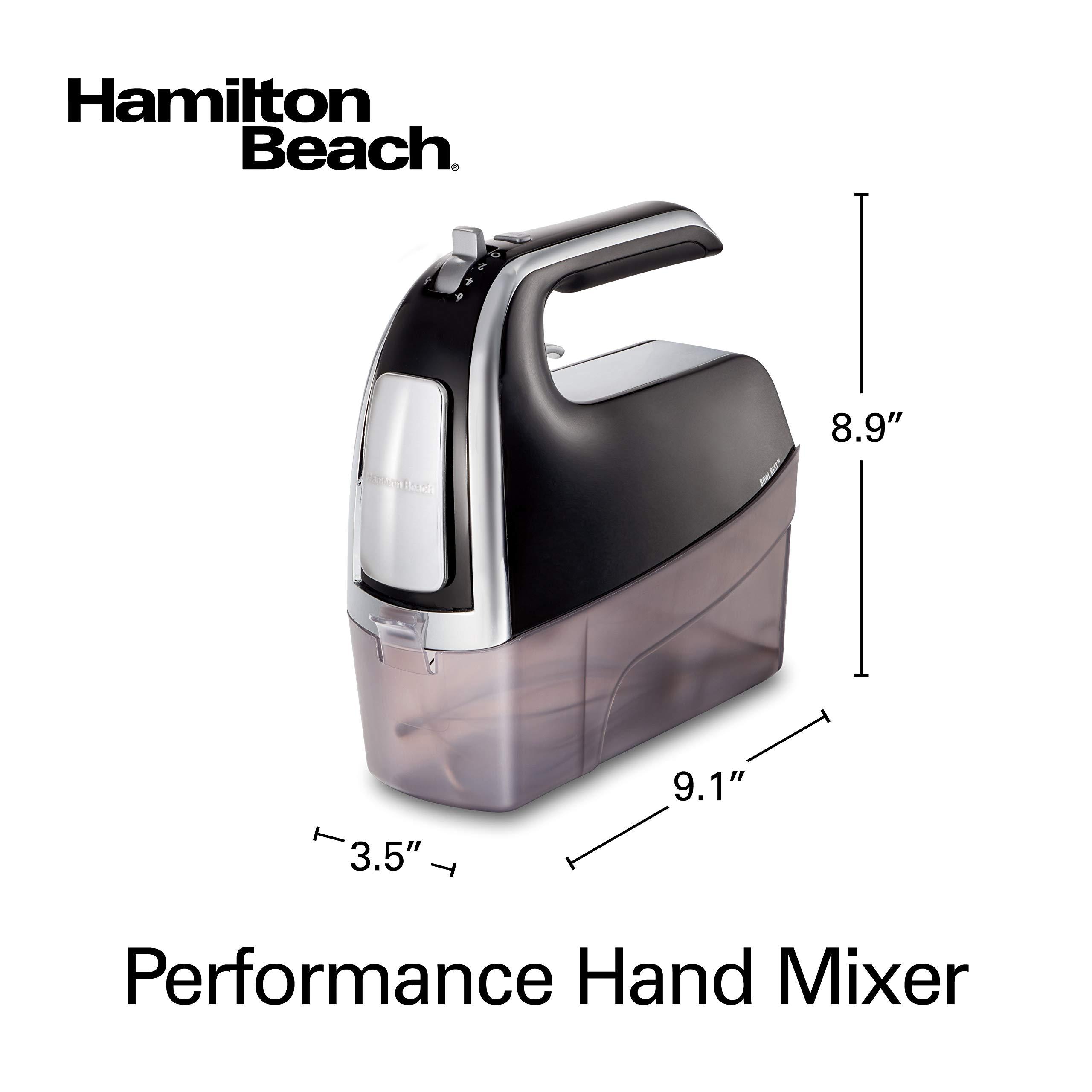 Hamilton Beach Hamilton Beach Electric Hand Mixer with Snap-On Case, Twisted Wire Beaters, Milkshake Rod, Dough Hook, Whisk, 6-Speed, Black
