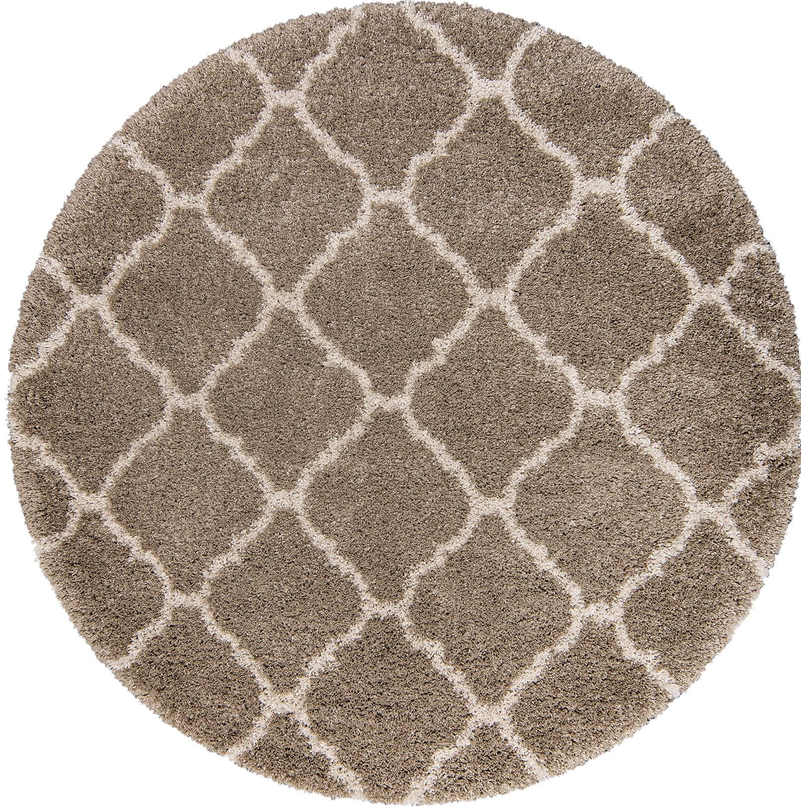Gertmenian Gertmenian Indoor Premium Shag Area Rug - 8x8 Round, Super Plush & Non-Shedding, Ideal for Foyer, Living Room, Kitchen, Entryway, Bedroom - Geometric, Oatmeal Tan, 47351