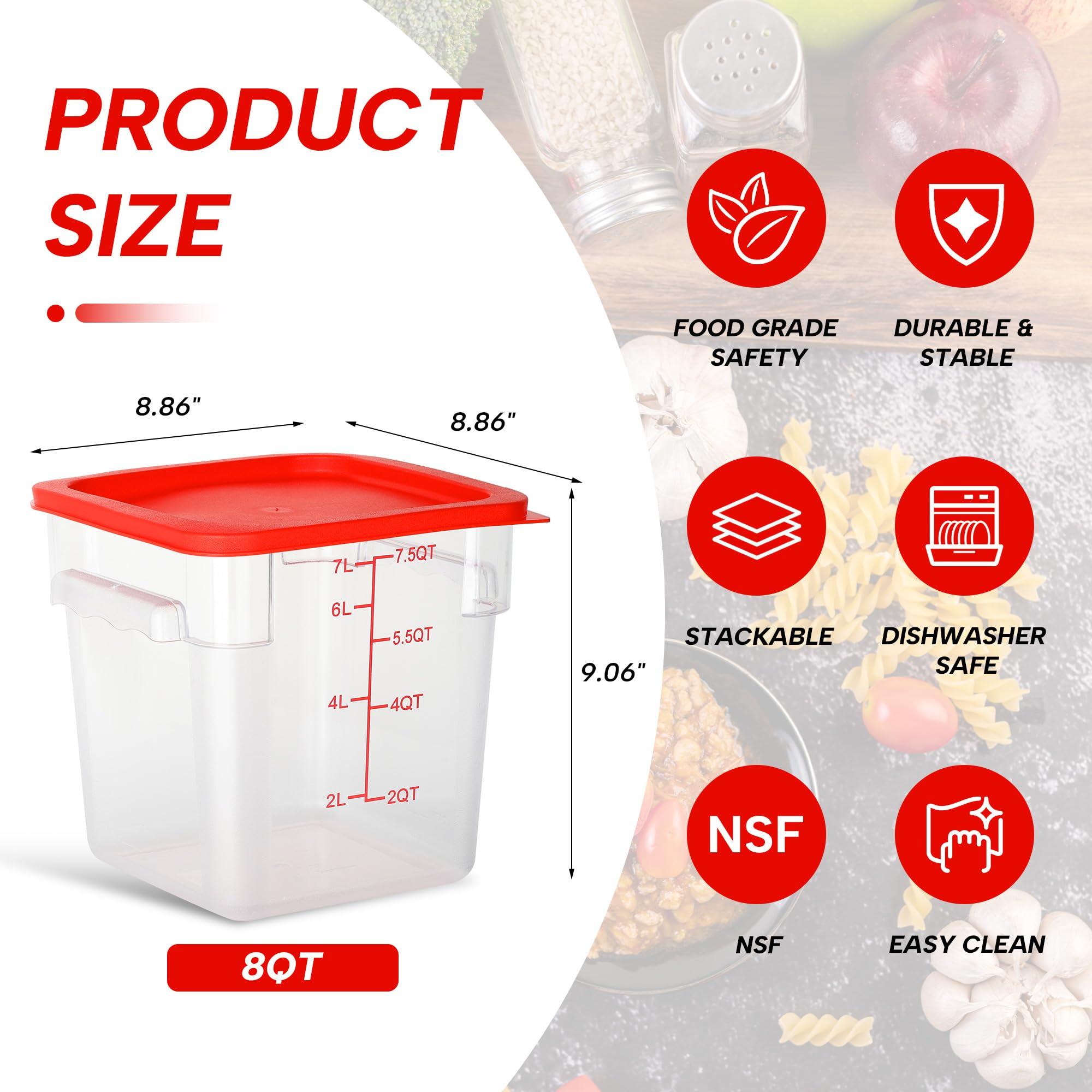 STEELUS STEELUS 4 Pack Food Storage Containers, 8 Quart with Lids, Square Commercial Containers with Scale, Clear NSF Food Organizing, Polycarbonate