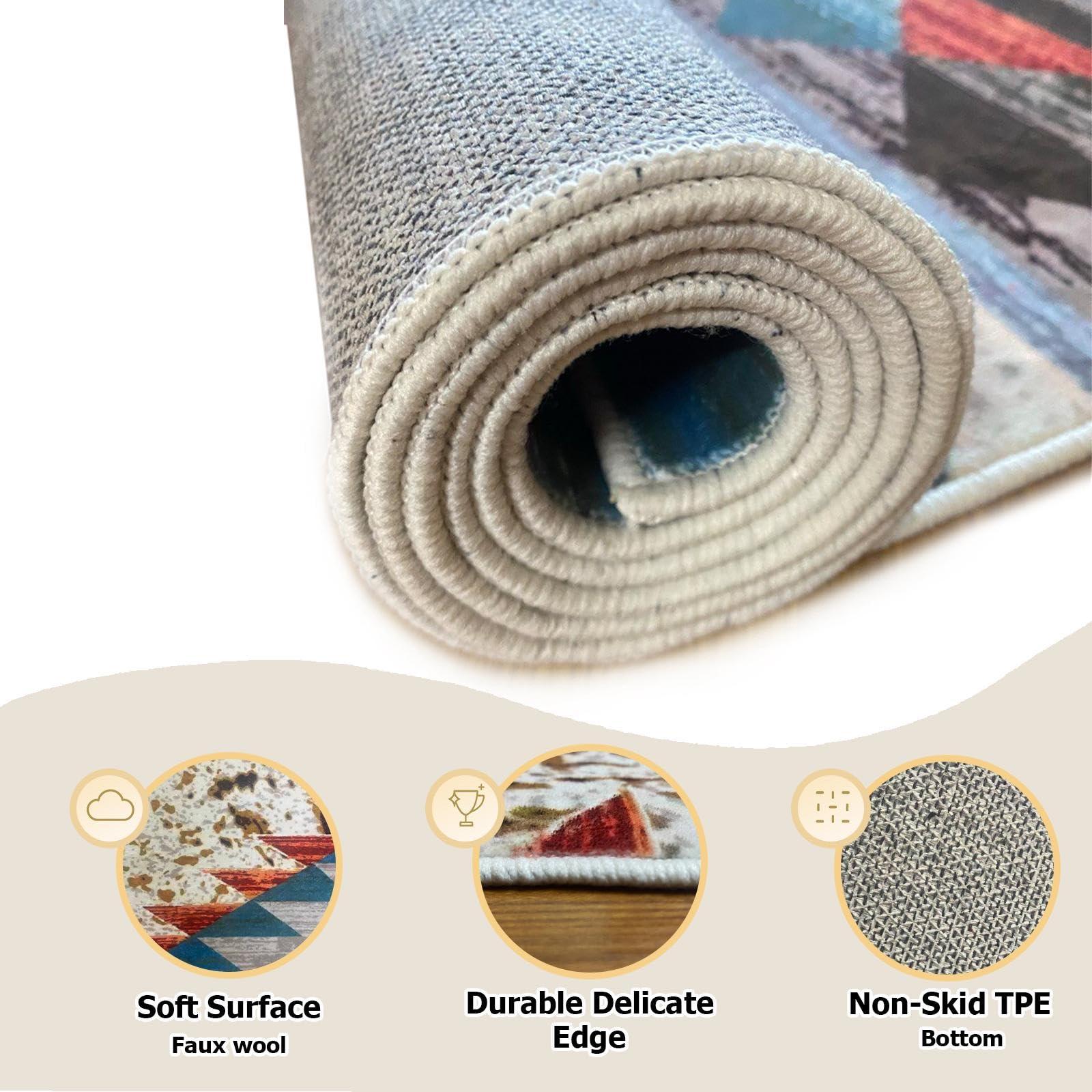 DECORAISES Combo Southwest Area Rug and Non-Slip Rug Tape for Timeless Home Decor in Kitchen, Living Room, Bedroom 4X6 ft, Western Cowboy Riding with Texas Star Panel Art - Southwestern Rug - Aztec rug CC01