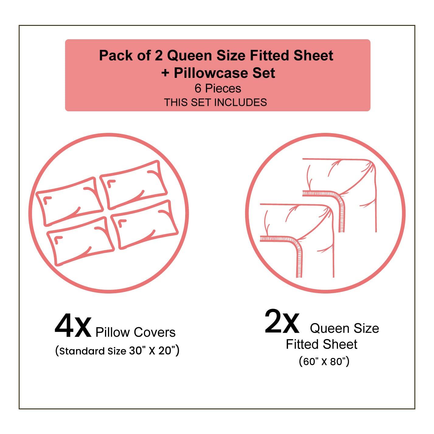 Lunarable Lunarable Viking 2 Pack Fitted Sheet & Pillow Sham Set, Scandinavian Folklore Motifs, 4 Pcs Bedding Decor, Package Contains 2 Queen Size Fitted Sheets & 4 Pillow Covers, Slate Blue Blue Grey