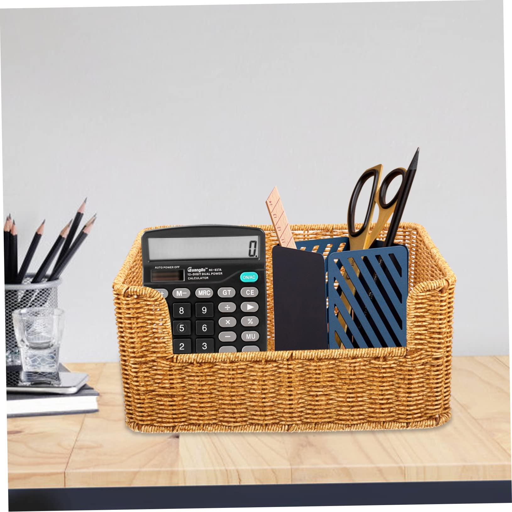 ABOOFAN ABOOFAN Natural Woven Baskets Weaved Basket Wicker Storage Desk Sundry Organizer Storage Basket Woven Book Basket Chic Sundry Basket Sundries Holder Wicker Shelf Basket Imitation Rattan