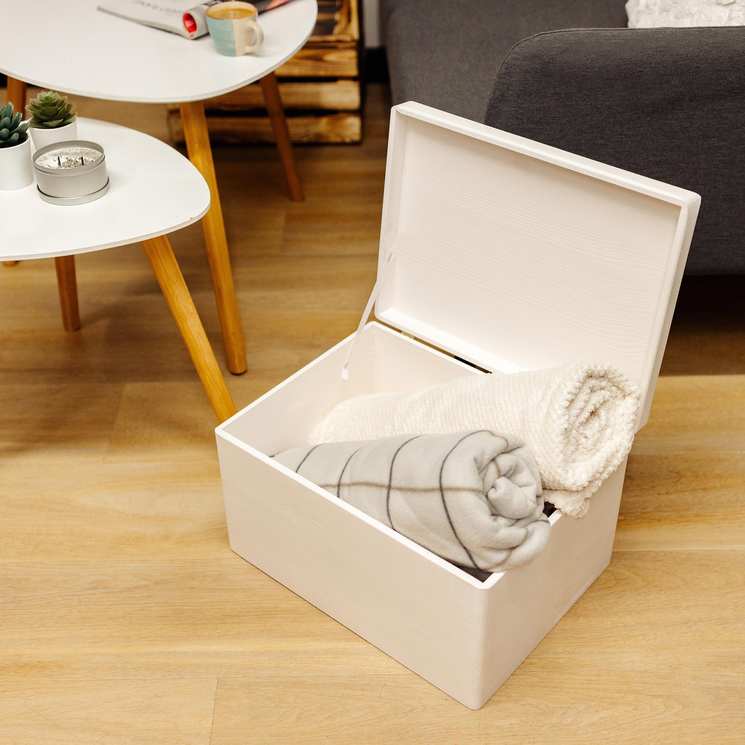 Creative Deco Creative Deco Large White Wooden Box Storage with Hinged Lid | 15.8 x 11.8 x 9.44 inches (+-0.5) | Gift Box for Tool Dog Toy Shoes Clothes Kitchen Storage Document | Wood Keepsake Chest