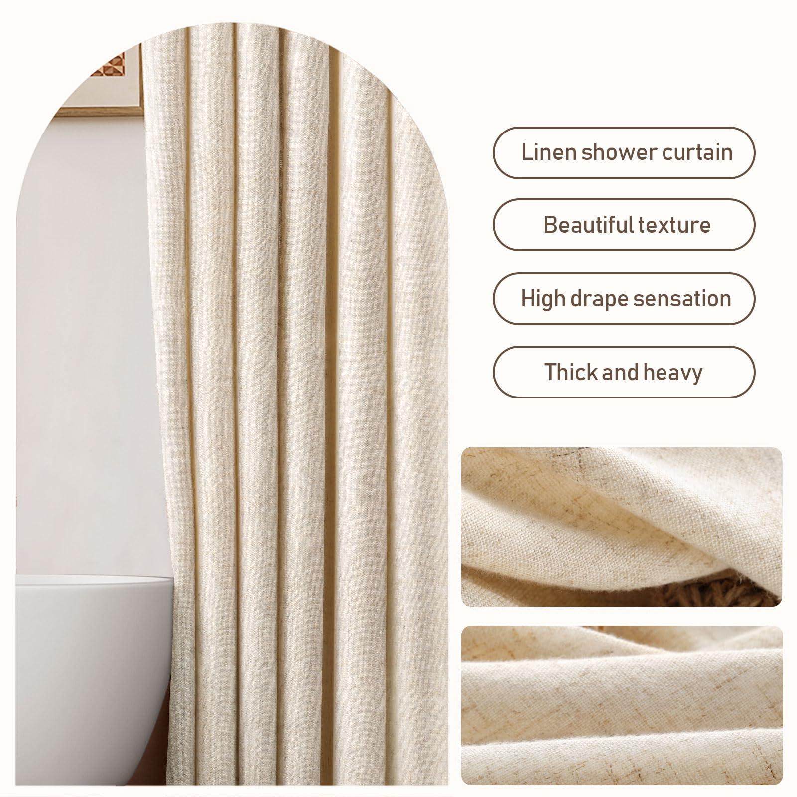 Awellife Extra Long Shower Curtain 96 Inch Length Linen Shower Curtain for Bathroom Natural Cloth Cotton Fabric Liner Cream Ivory