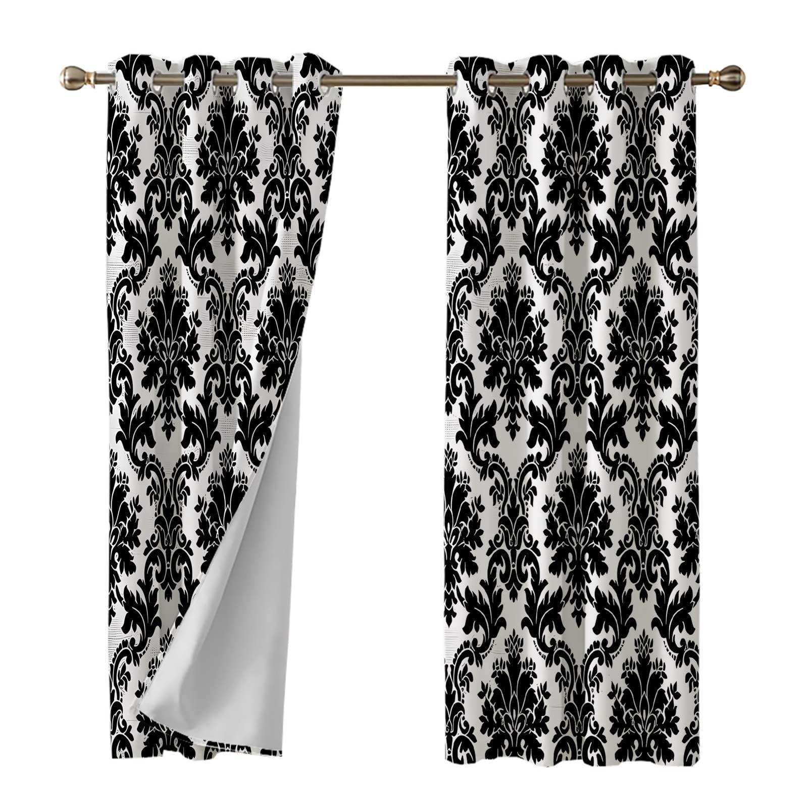 MomTumd MomTumd Damask Curtain 63 Inches Long Black and White Sun Blocking Curtains Room Darkening Window Drapes Treatment with Grommets for Bedroom 55 x 63 Inch