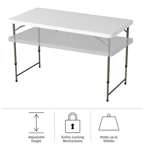 Everyday Home Adjustable Folding Table - Portable 4-Foot Plastic Utility Tabletop with 2 Height Settings - Indoor and Outdoor Seating by Lavish Home (White)