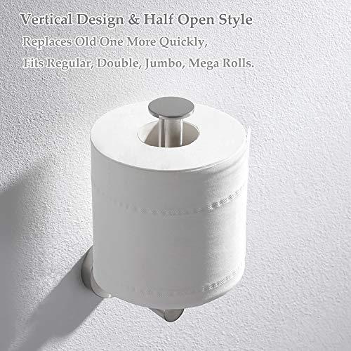 Aomasi Vertical Toilet Paper Holder, Aomasi SUS304 Stainless Steel Toilet Tissue Roll Hanger with Round Plate, Bathroom TP Roll Organizer, Wall Mounted, Brushed Nickel
