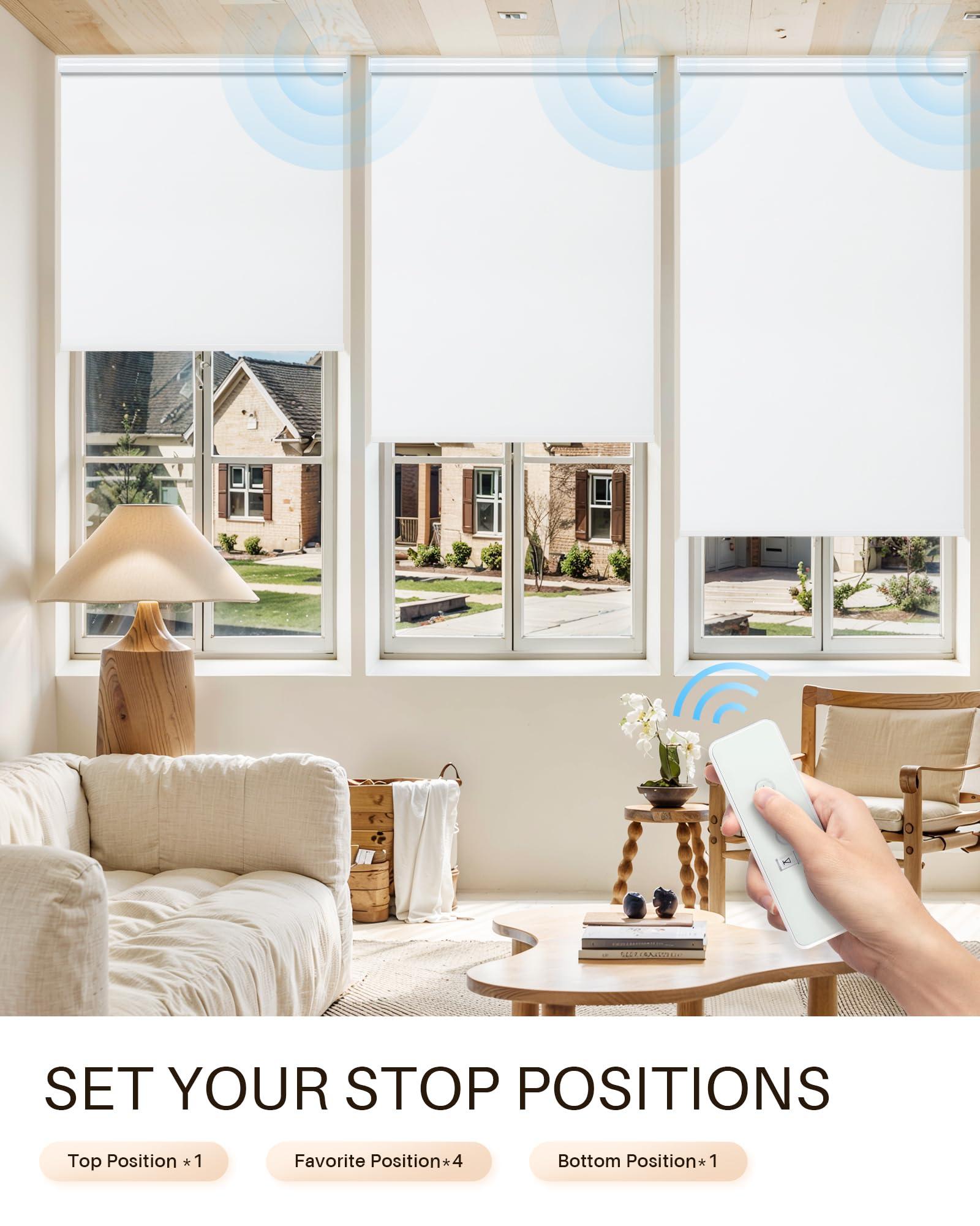 JaeJaes JaeJaes Motorized Roller Shades, Automatic Blackout Shades, Compatible with Alexa and Google Home, Cordless Automatic Window Shades, White, 20" W x 72" H