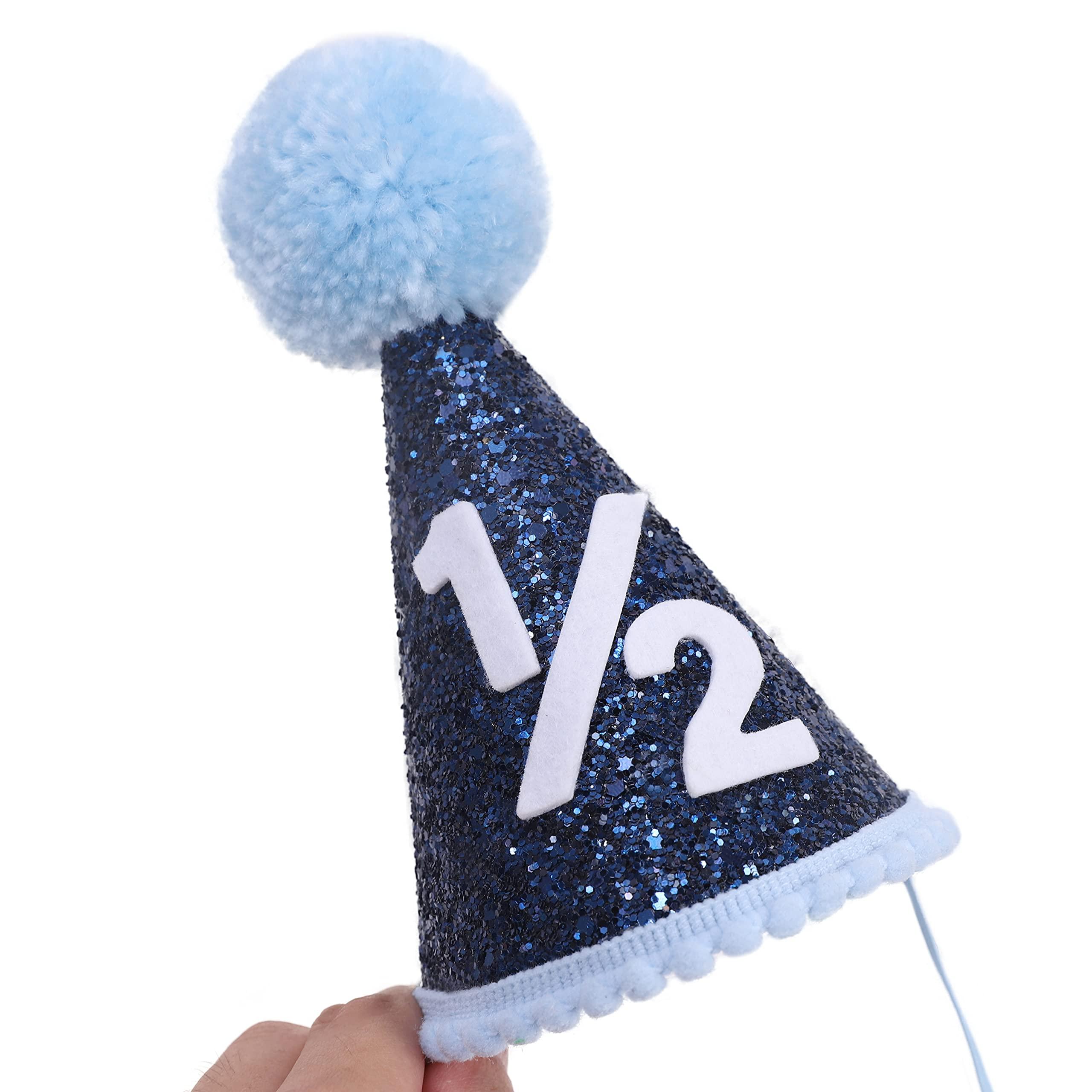 WAOUH WAOUH Blue Party Half Birthday Baby Boy Party Hat - Boy 1/2 Birthday Mini Glitter Blue Party Hat - photo props(LAN SE 1/2 SUI)