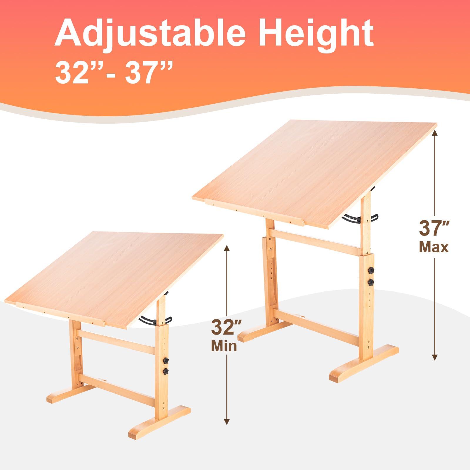 Falling in Art Falling in Art Wooden Drafting Table and Stool Set, 30\" x 42\" Adjustable Height and Angle Solid Wood Drawing Desk for Adults, Artist Craft Table for Painting Artwork, Reading, and Writing