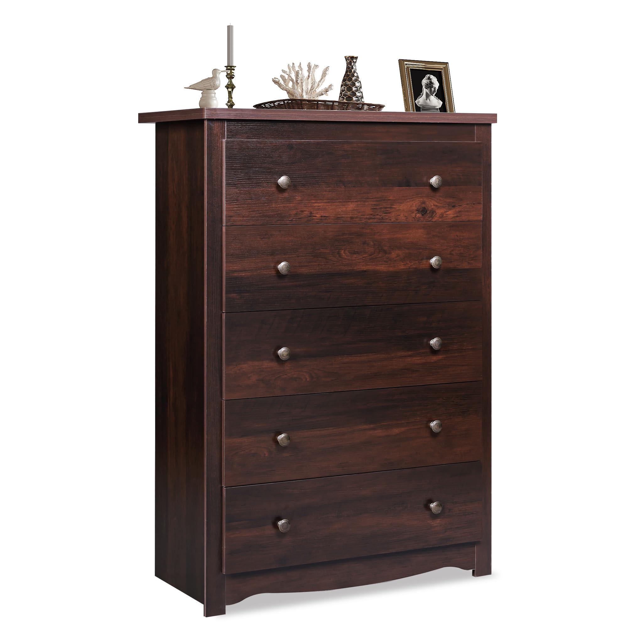 WLIVE WLIVE Wood Dresser with 5 Drawer, Cabinets Dressers Wood Dresser Cabinet, Organizer Drawers for Bedroom, Living, Hallway, Measuring 15.7\" W*31.4\" D*45.3\" H, Brown