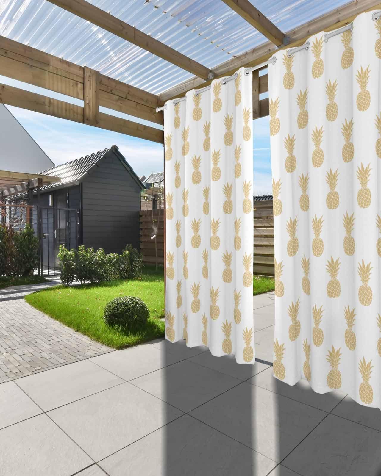 Hokiten Hokiten Summer Pineapple Outdoor Curtains for Patio, Waterproof Porch Curtain, Yellow Pineapple Fruits Grommet Privacy Drapes Curtains for Cabana, Deck, 1 Panel, 54" x 95"