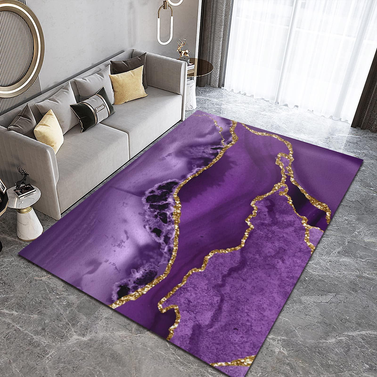 SEALFO Purple Simple Area Rug, Trendy Gold Washable Rug, Indoor Outdoor Rug Machine Washable Non Slip for Bed Room Living Room Dining Room Backyard Deck Patio-3ft5ft