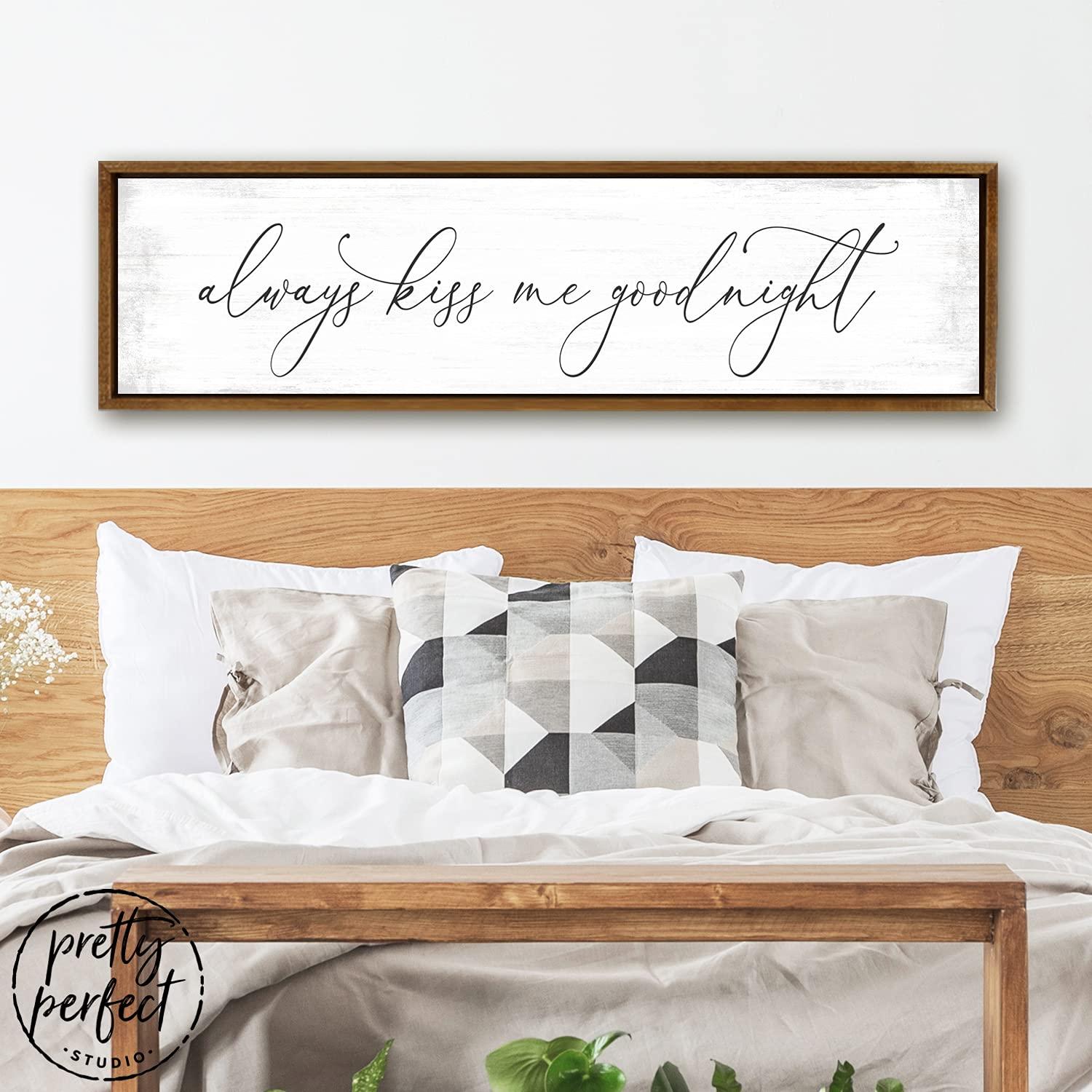 Pretty Perfect Studio Pretty Perfect Studio Always Kiss Me Goodnight Sign Wall Art for Bedroom 12 x 48 Teak Framed, Ready-to-Hang Canvas Wall Art