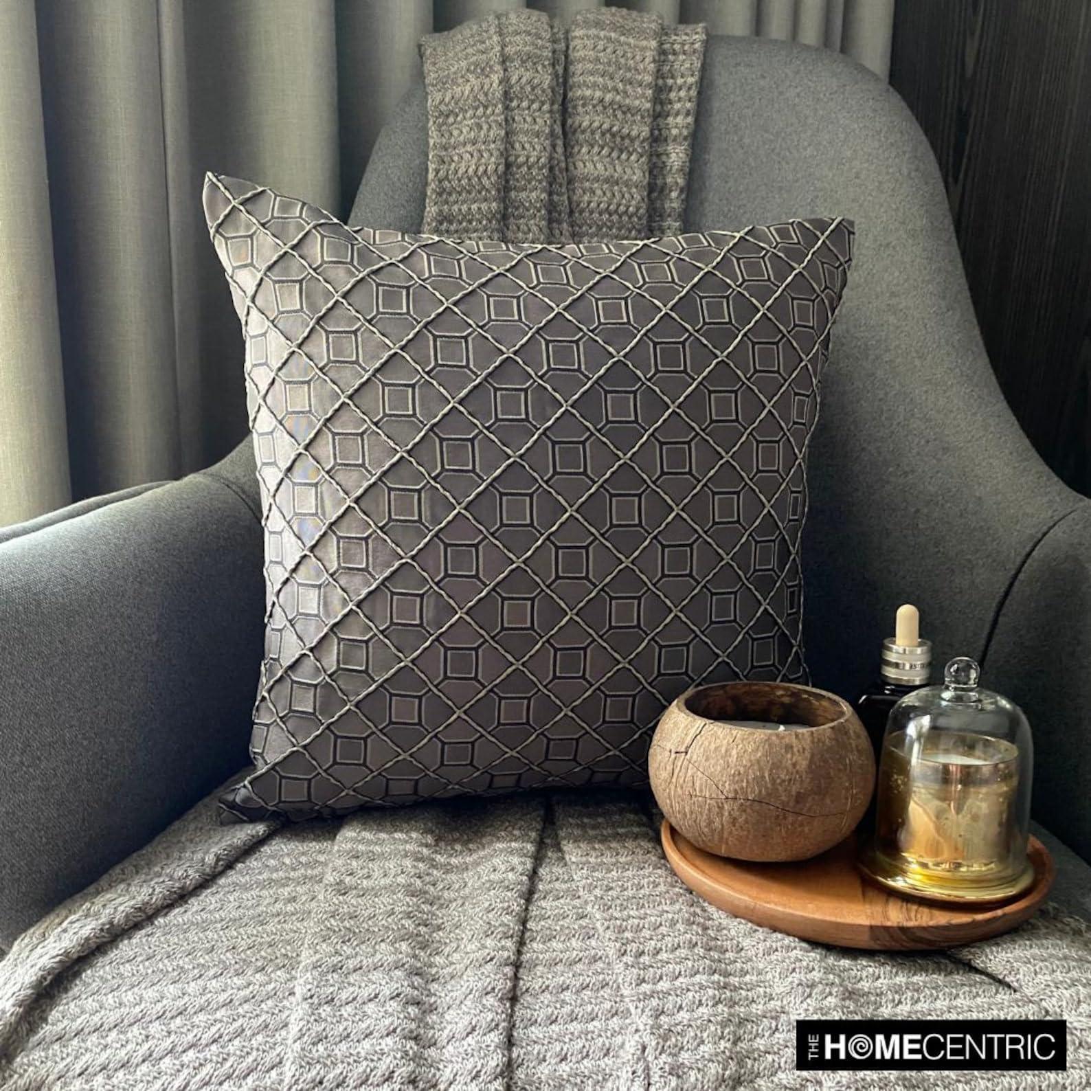 The HomeCentric The HomeCentric Decorative Throw Pillow Cover Brown 26\"x26\" (65x65 cm) Jacquard Textuured Cushion Covers for Sofa Chouch, Hotels, Living, Bed Room, Geometric Modern Style - Nexus