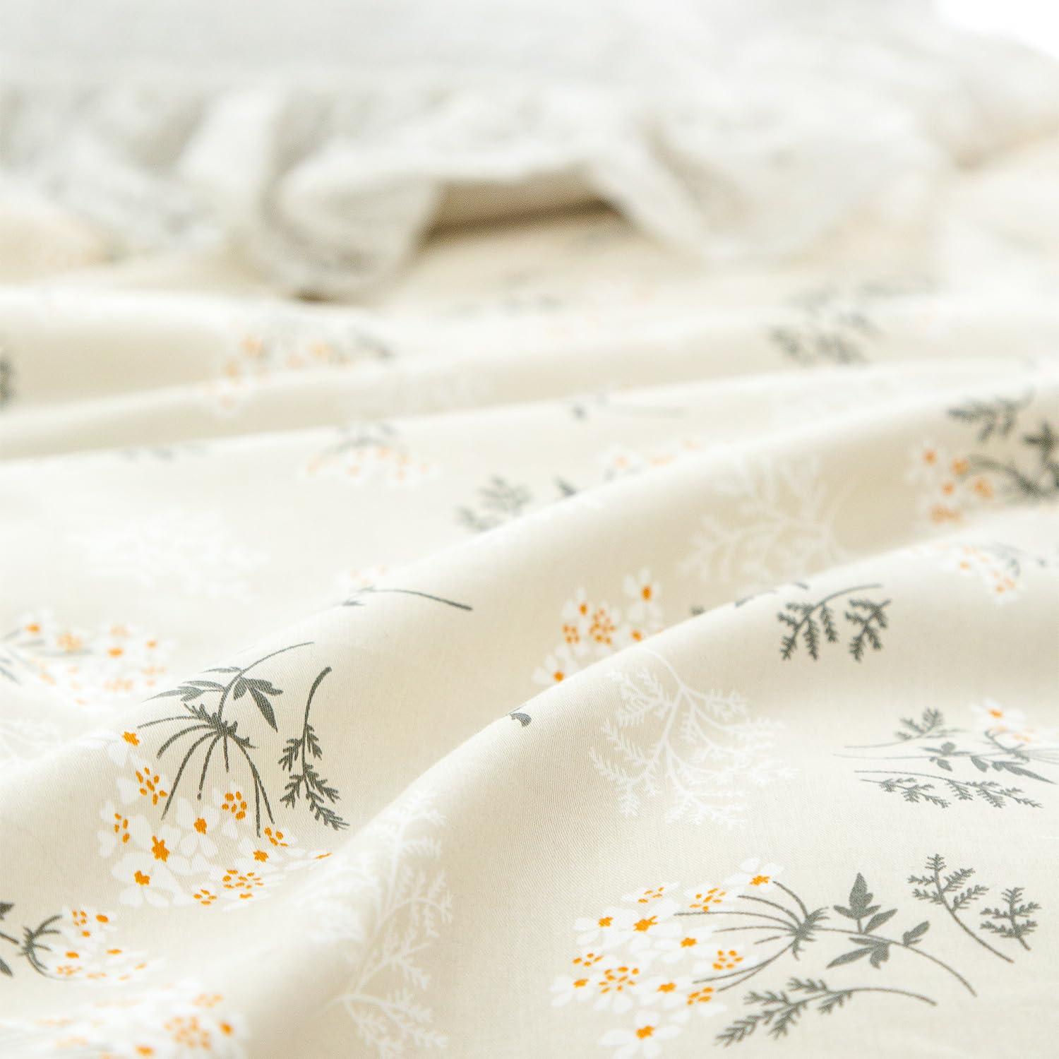 Jane yre Duvet Cover Twin Floral, 100% Cotton 3 Pieces Floral Bedding Set Twin, Garden Style Green Flower Pattern Floral Duvet Cover Twin, with Zipper Closure, Luxury Soft Breathable Comfy (Floral, Twin)