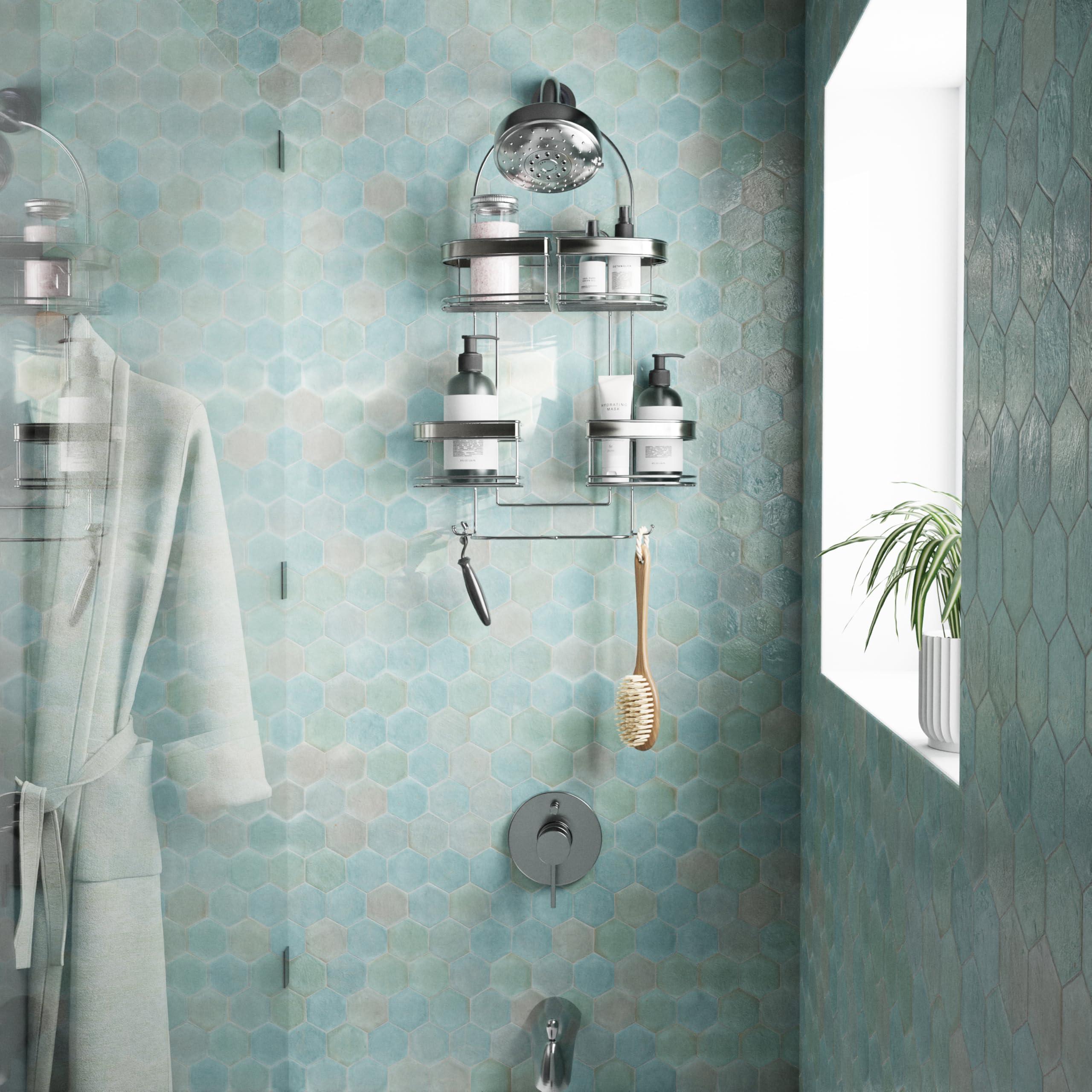 Zenna Home Zenna Home Hanging Shower Caddy with 4 Expandable Baskets, Razor Holders, and Hooks, Stainless Steel Rust Resistant Shower Rack, No Drilling, Fits Handheld Shower Hoses Over Shower Head Organizer