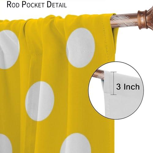 JADERYS JADERYS Dots Curtains Modern Simple Abstract White Polka Dot Yellow Kids Girls Women Bedroom Living Room Blackout Rod Pocket Decoration Window Drapes 2 Panels W27.5xL63in
