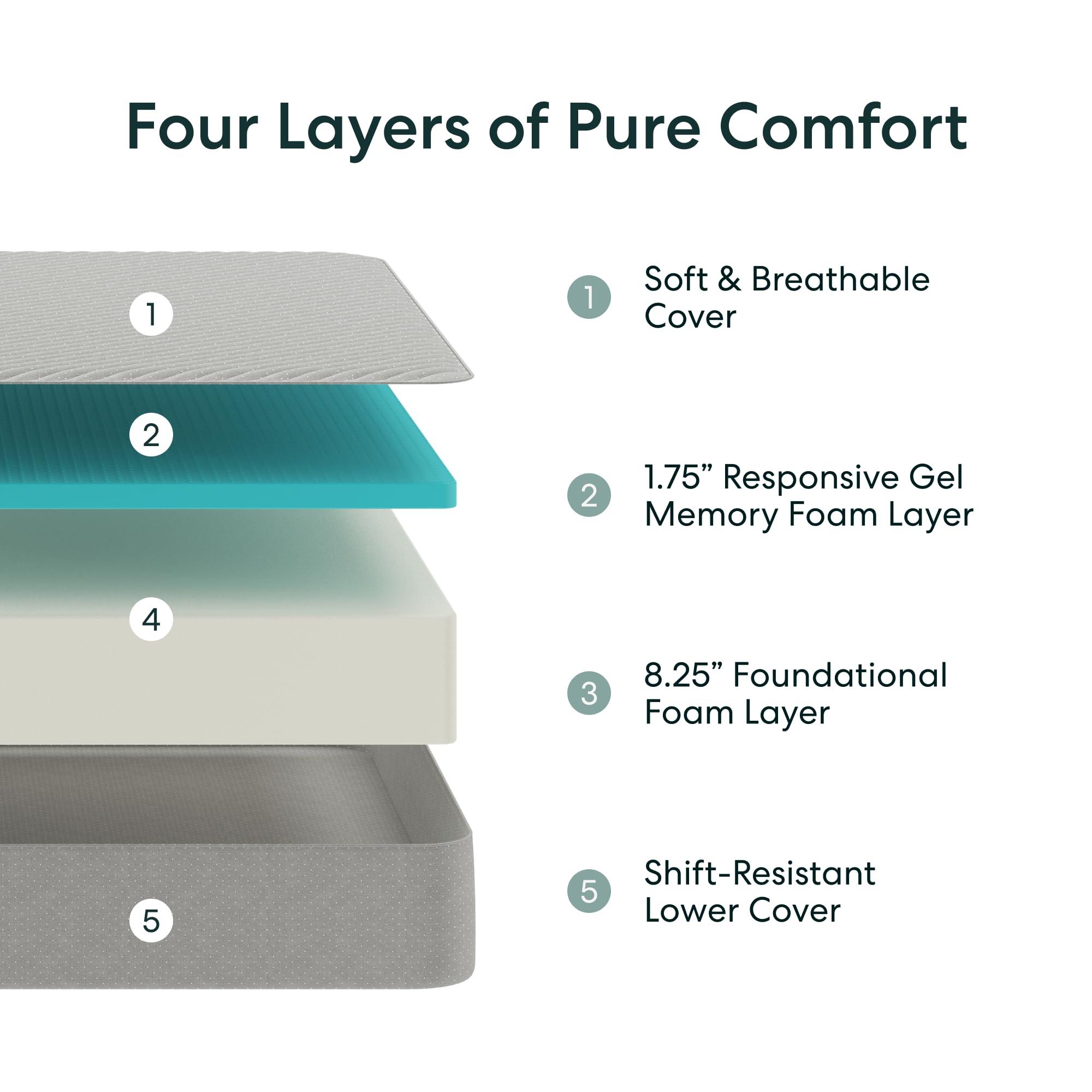 Siena Siena Twin XL 10 Mattress with Bed Frame - Grey - Medium Firm Gel Memory Foam - Premium Pressure Relieving Layers - 180-Night Trial - 10 Year Mattress Warranty - Easy Assembly - 8 Inch Legs