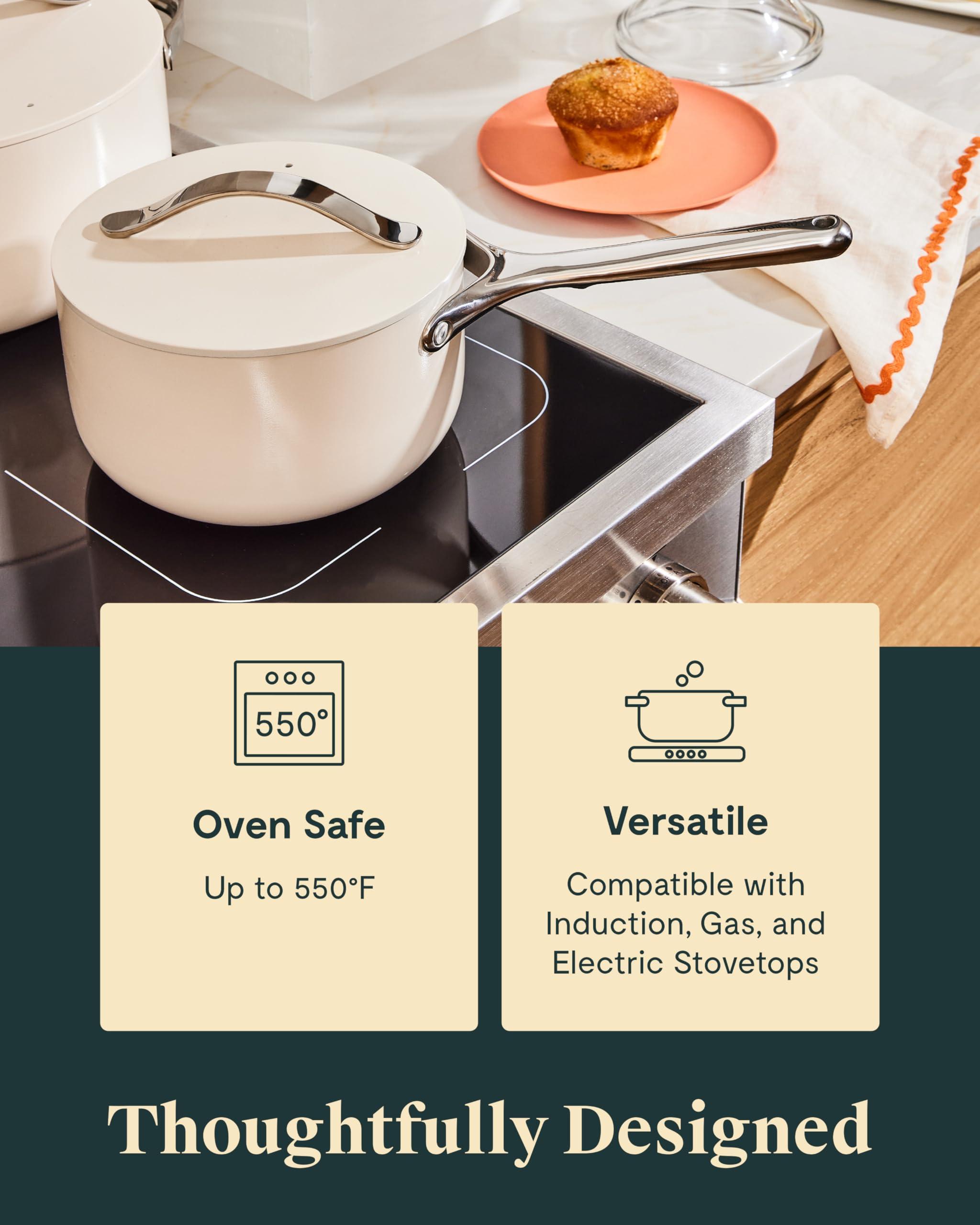 Caraway Caraway Nonstick Ceramic Sauce Pan with Lid (3 qt) - Non Toxic, PTFE & PFOA Free - Oven Safe & Compatible with All Stovetops (Gas, Electric & Induction) - Sage