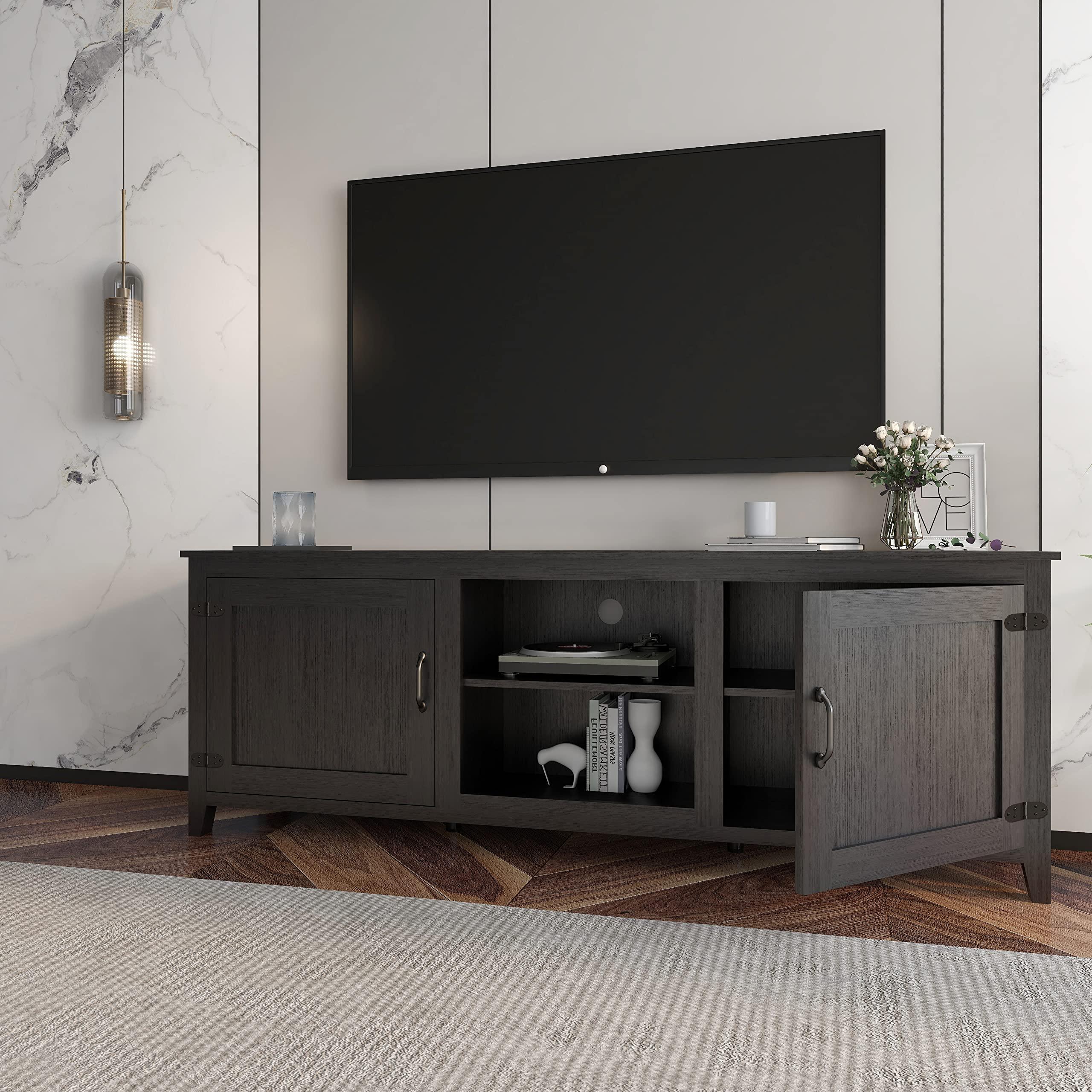 Generic TV Stand Storage Media Console Entertainment Center,Tradition Black,with Doors