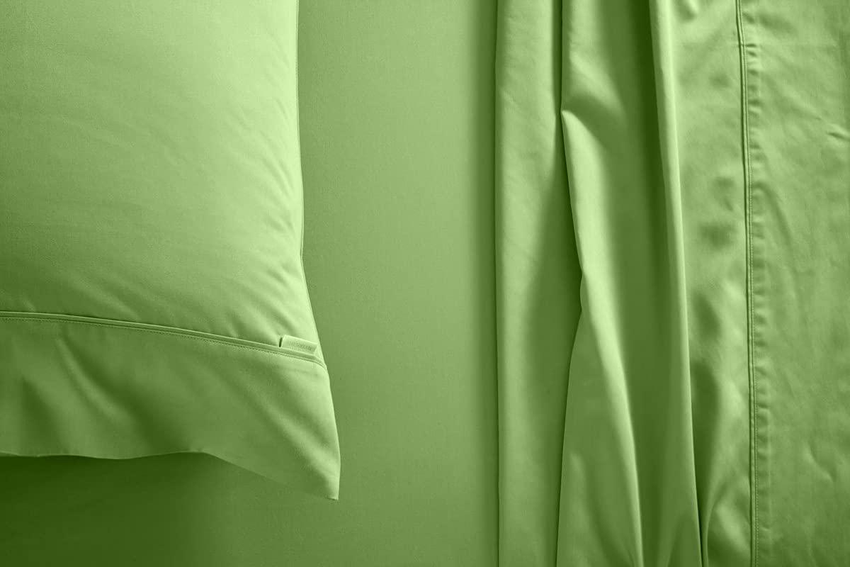 BRITISH LINEN Bed Sheet Set of 5PCs, Sage Solid,Twin-XL Size, 1 Fitted Sheet (15\"-16\") Deep Pocket, 1 Flat Sheet, 1 Duvet Cover with Zipper and 2 Pillowcases, Pure Egyptian Cotton, 400 Thread Count.