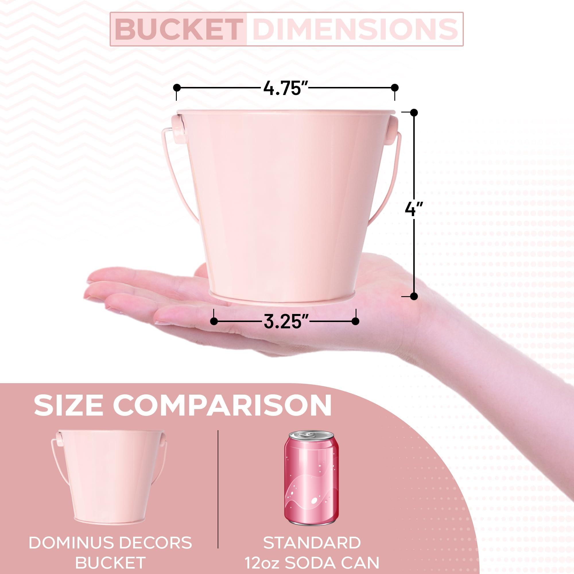 Dominus Decors Small Metal Buckets with Handles - Leak-Proof Metal Pail Bucket - Galvanized Bucket with Handle - Multipurpose Tin Bucket for Party Favors, Organization, School, Weddings, Garden - Set of 6, Pink
