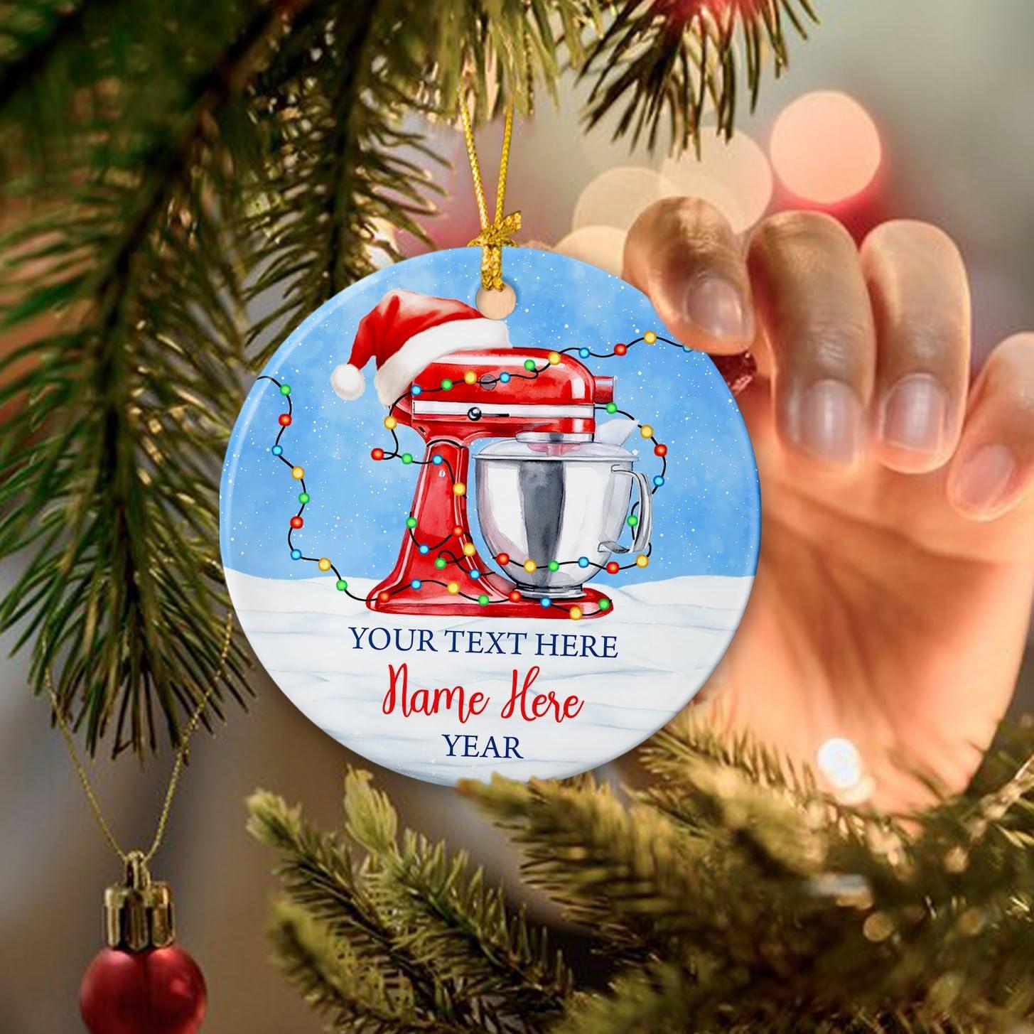 Mazoli Personalized Baking Mixer Lights Christmas Ornaments, Baker Baking Ceramic Ornament, Baker Ornament Gift for Baking Lovers, Customized Name Text & Year Christmas Tree Hanging, Gift for Mom Grandma