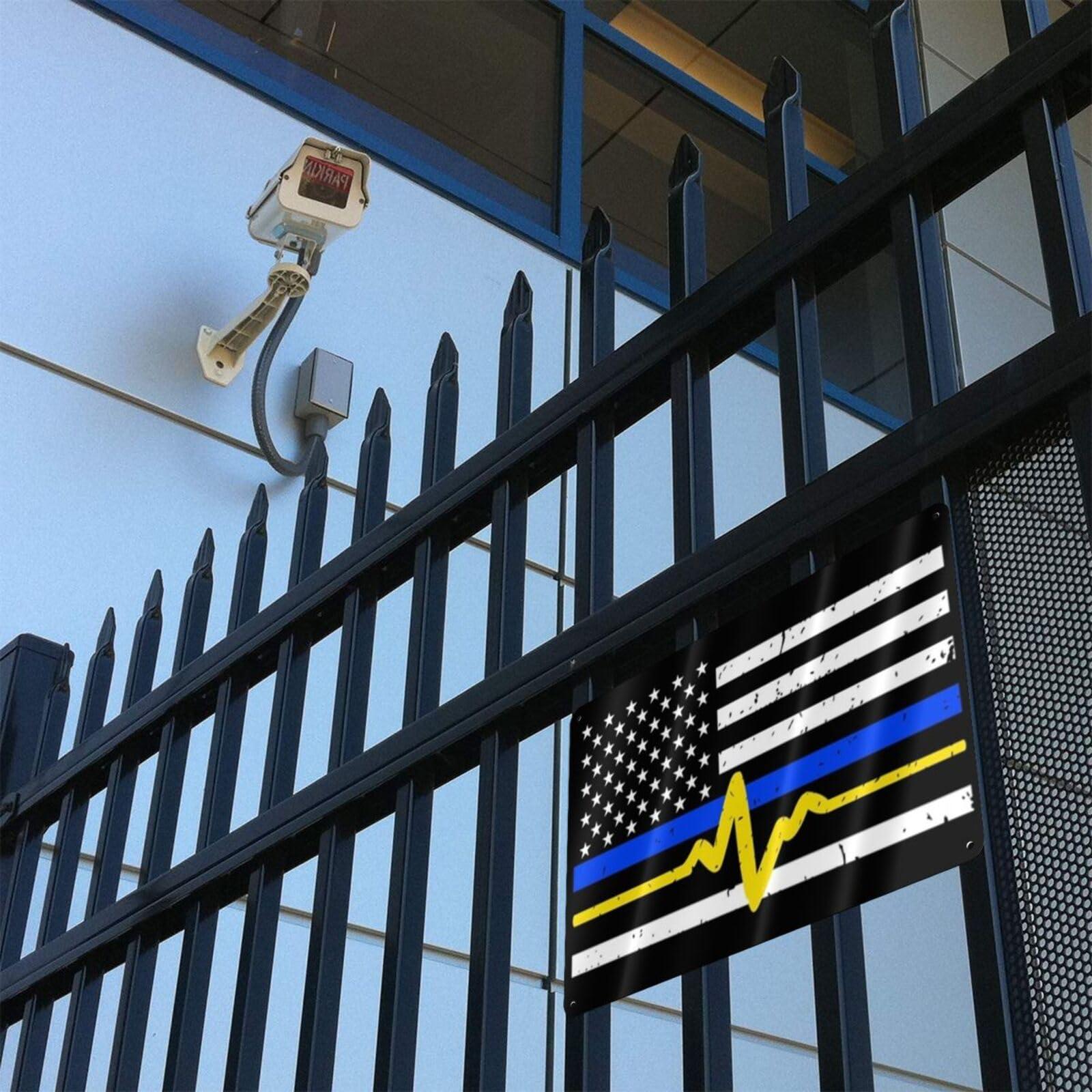 CAJUCA 911 Dispatcher Thin Blue Gold Line Metal Aluminum Sign Decor Bar Patio Poster Wall Garage Decorations Funny Gifts 12 x 8 Inches