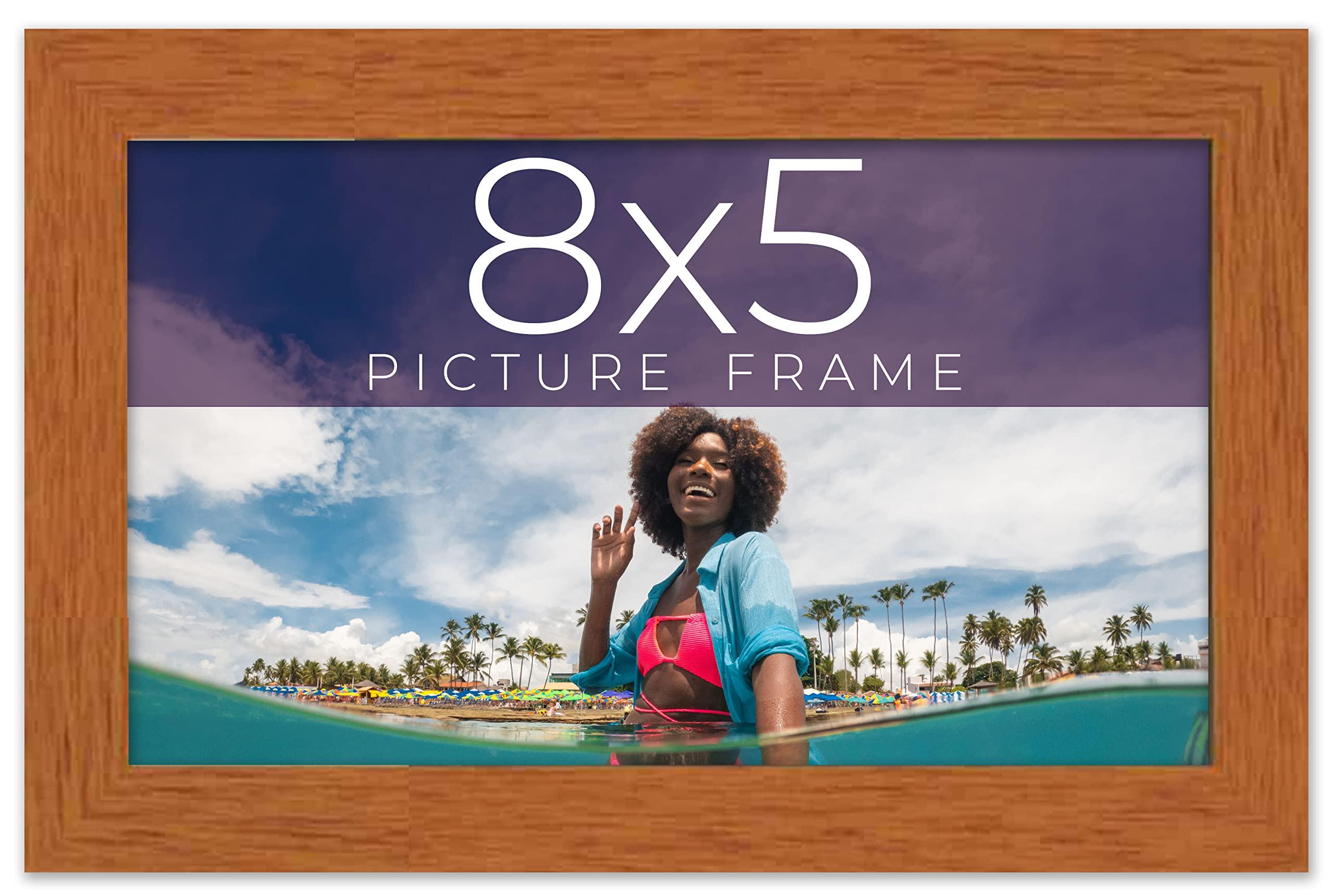 CustomPictureFrames.com 8x5 Frame Brown Honey Pecan Solid Wood Picture Frame | 0.75 Inch Moulding Width | Complete with UV Acrylic Plexiglass, Foam Board Backing & Hanging Hardware