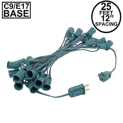 Novelty Lights Novelty Lights 25 Foot String Light Set - Indoor/Outdoor Stringer Set for Christmas, Wedding Decor, Patios, & More - C9/E17 Intermediate Base (Green Wire, 12" Spacing)