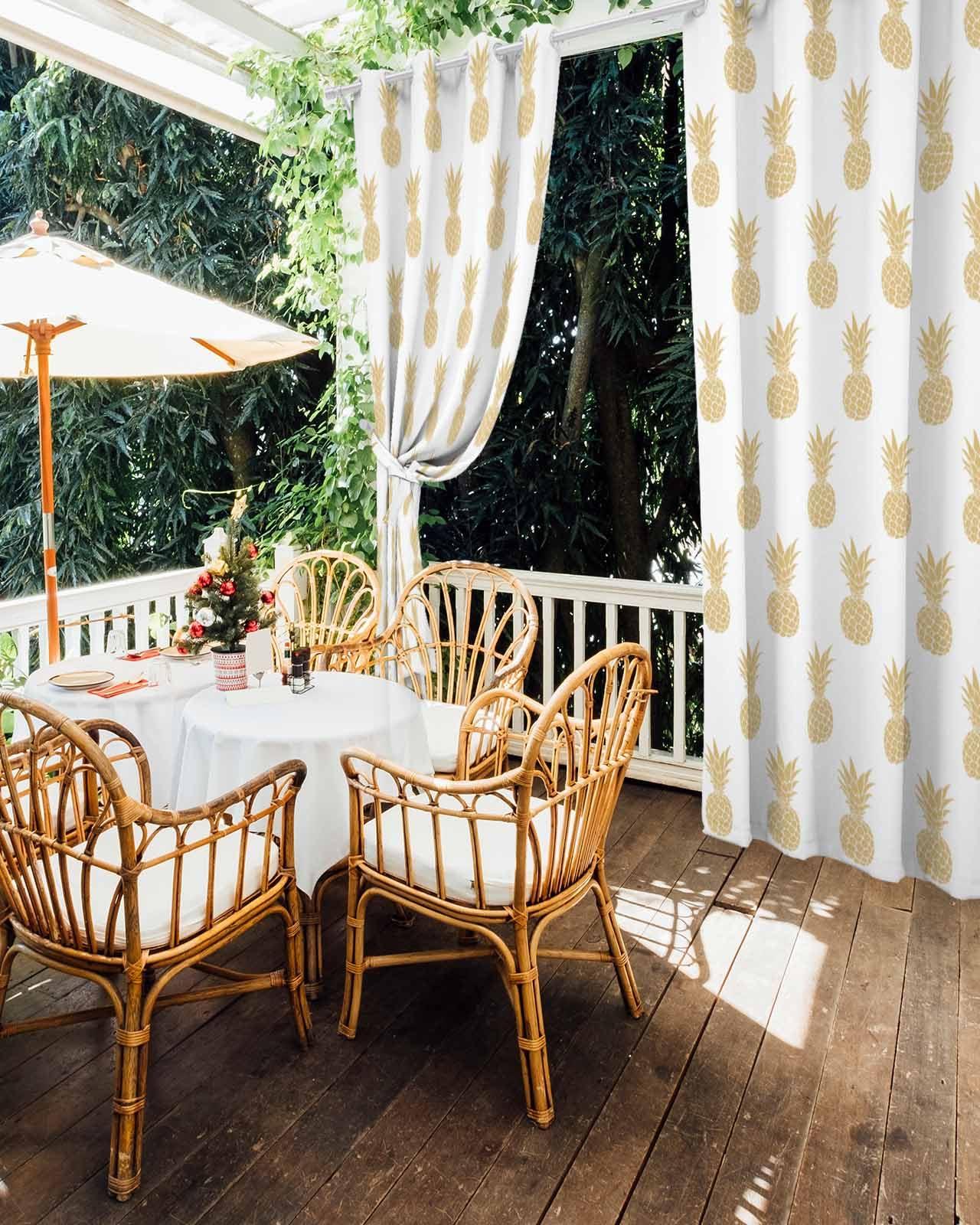 Hokiten Hokiten Summer Pineapple Outdoor Curtains for Patio, Waterproof Porch Curtain, Yellow Pineapple Fruits Grommet Privacy Drapes Curtains for Cabana, Deck, 1 Panel, 54" x 95"